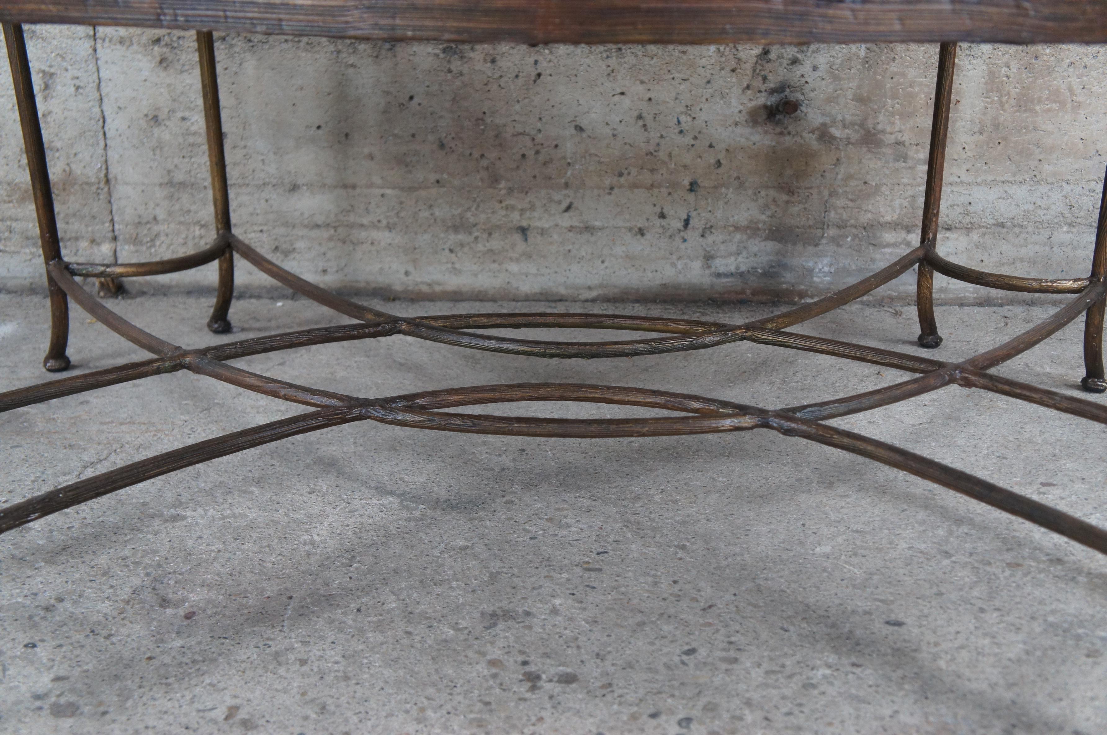 Metal Maitland Smith Gilded Iron Faux Bois Coffee Table Tole Style Painted Tray Top