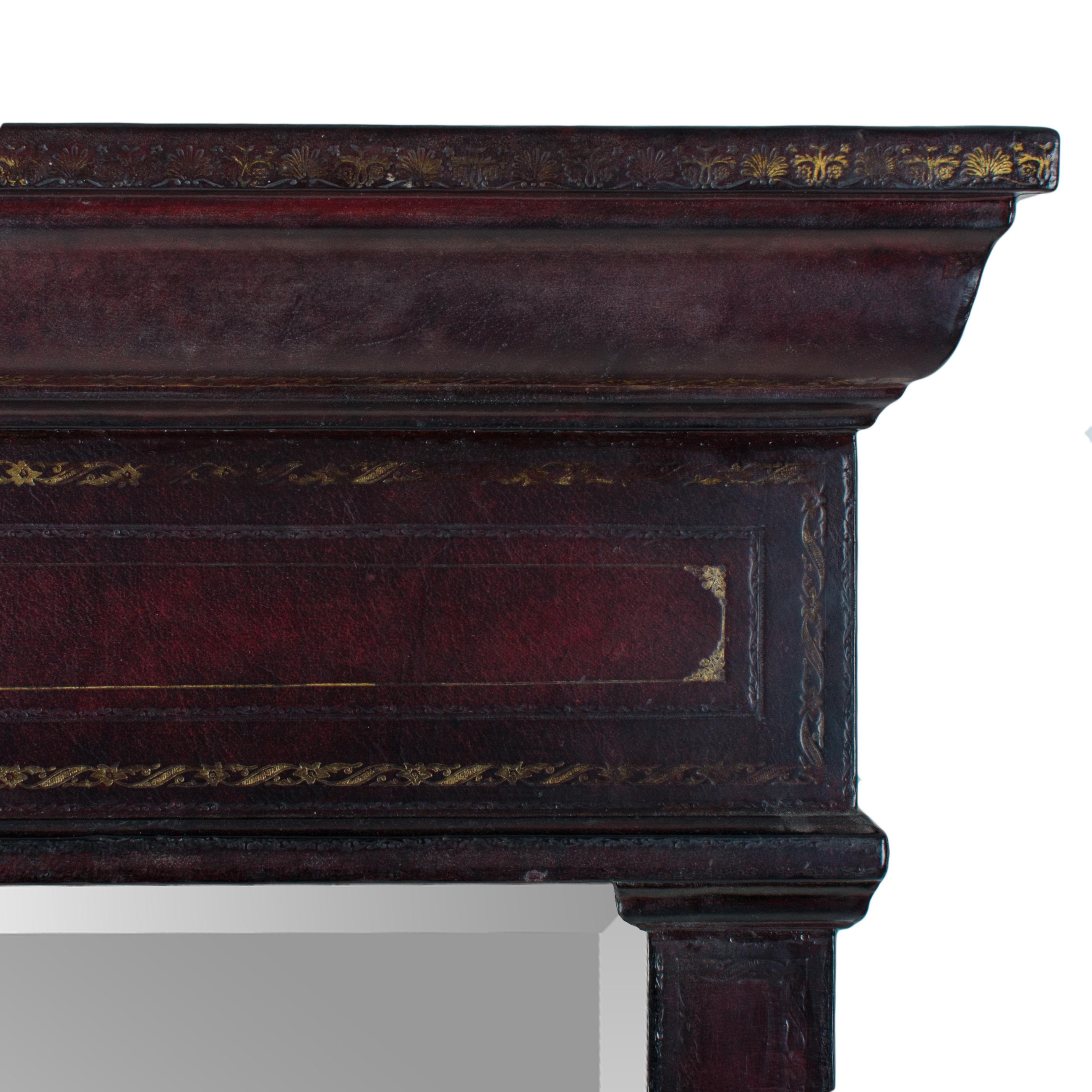 Maitland-Smith Gilt Embossed Leather Mirror In Good Condition For Sale In Savannah, GA