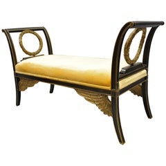 Maitland Smith Gold Wreath and Wings Carved Wood Regency Style Window Bench