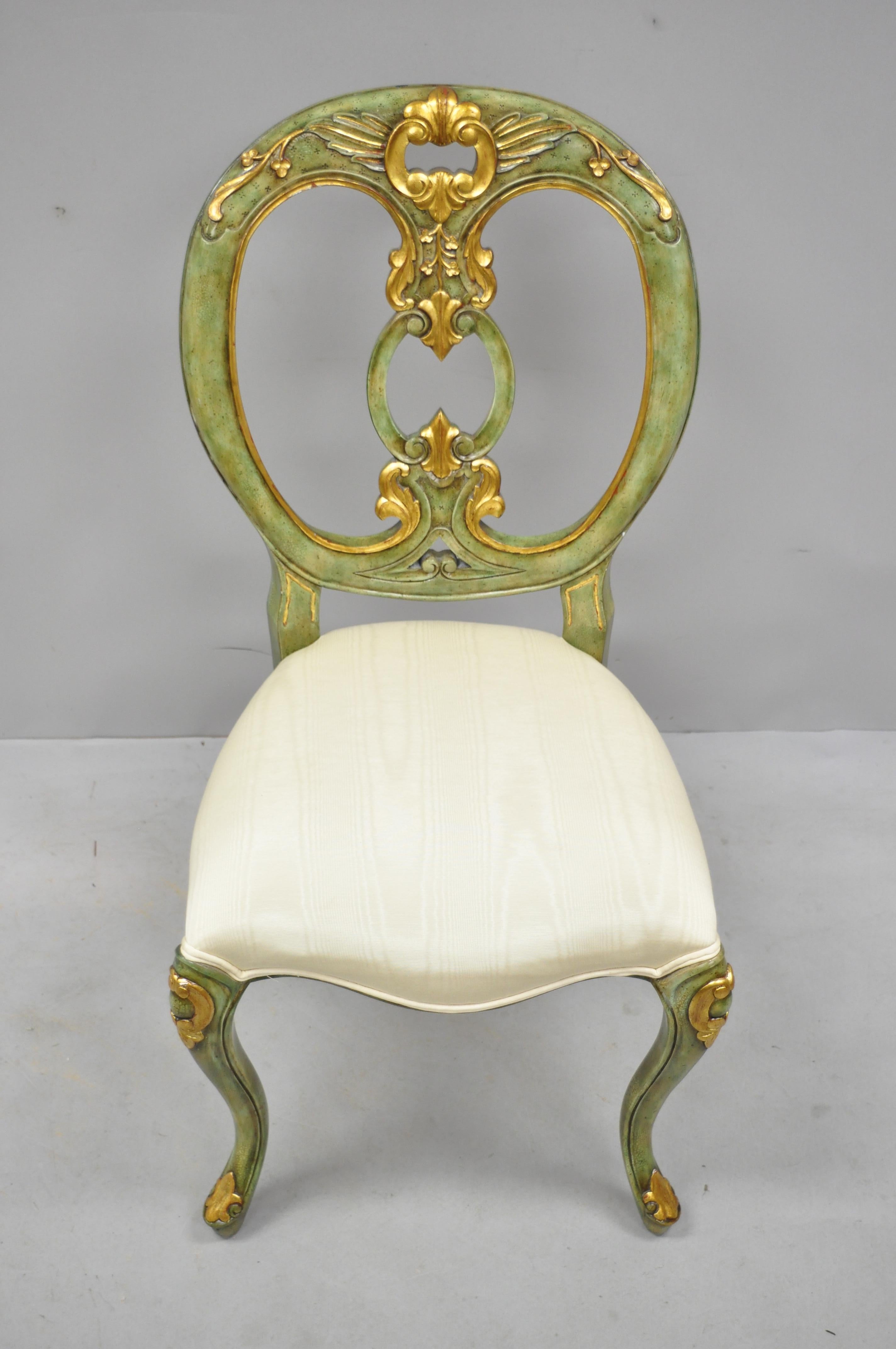 Maitland Smith Green and Gold Painted French Rococo Victorian Style Accent Chair 4