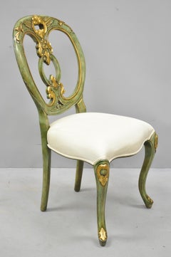 Maitland Smith Green and Gold Painted French Rococo Victorian Style Accent Chair