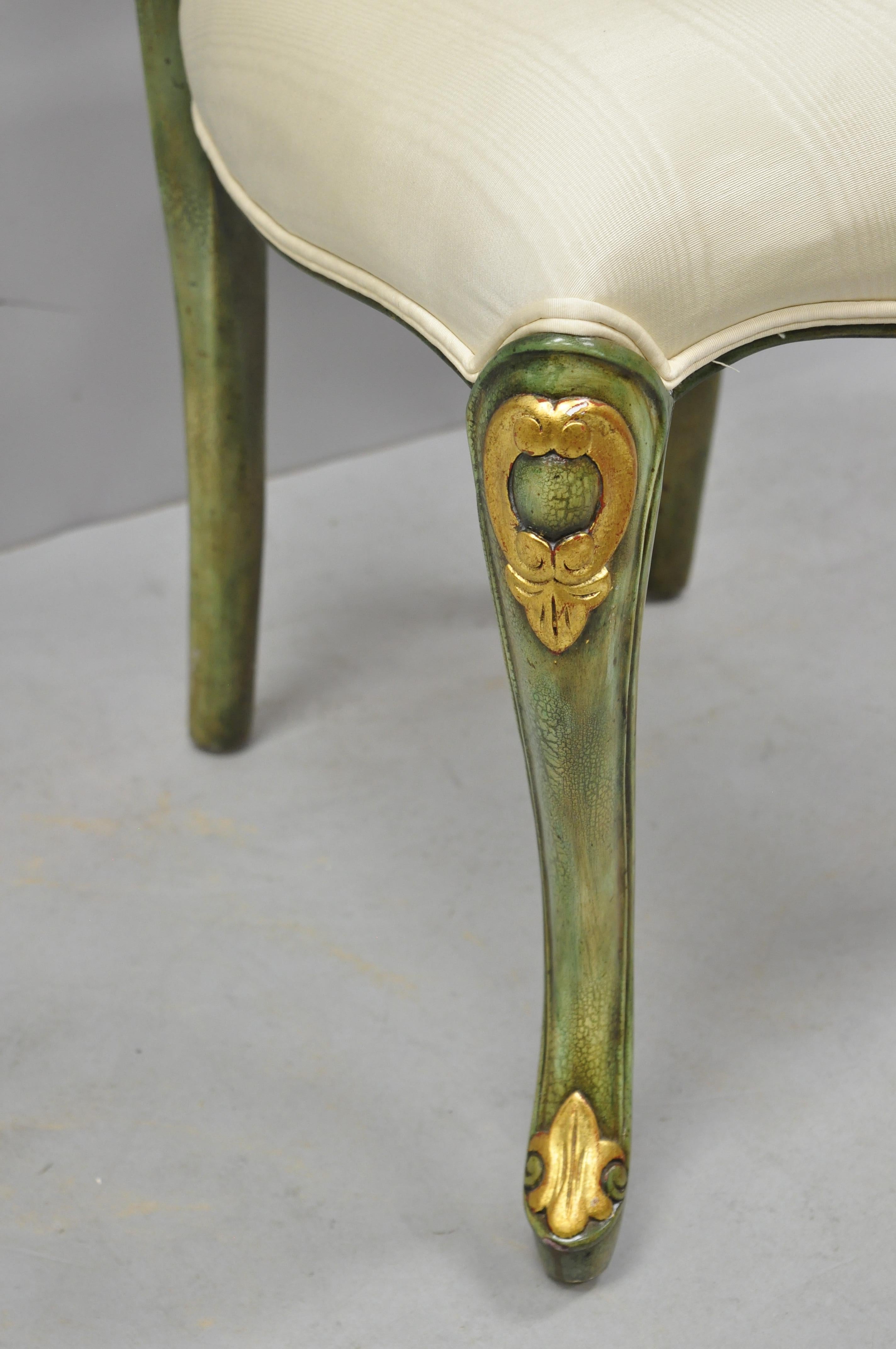 Maitland Smith Green and Gold Painted French Rococo Victorian Style Accent Chair In Good Condition In Philadelphia, PA