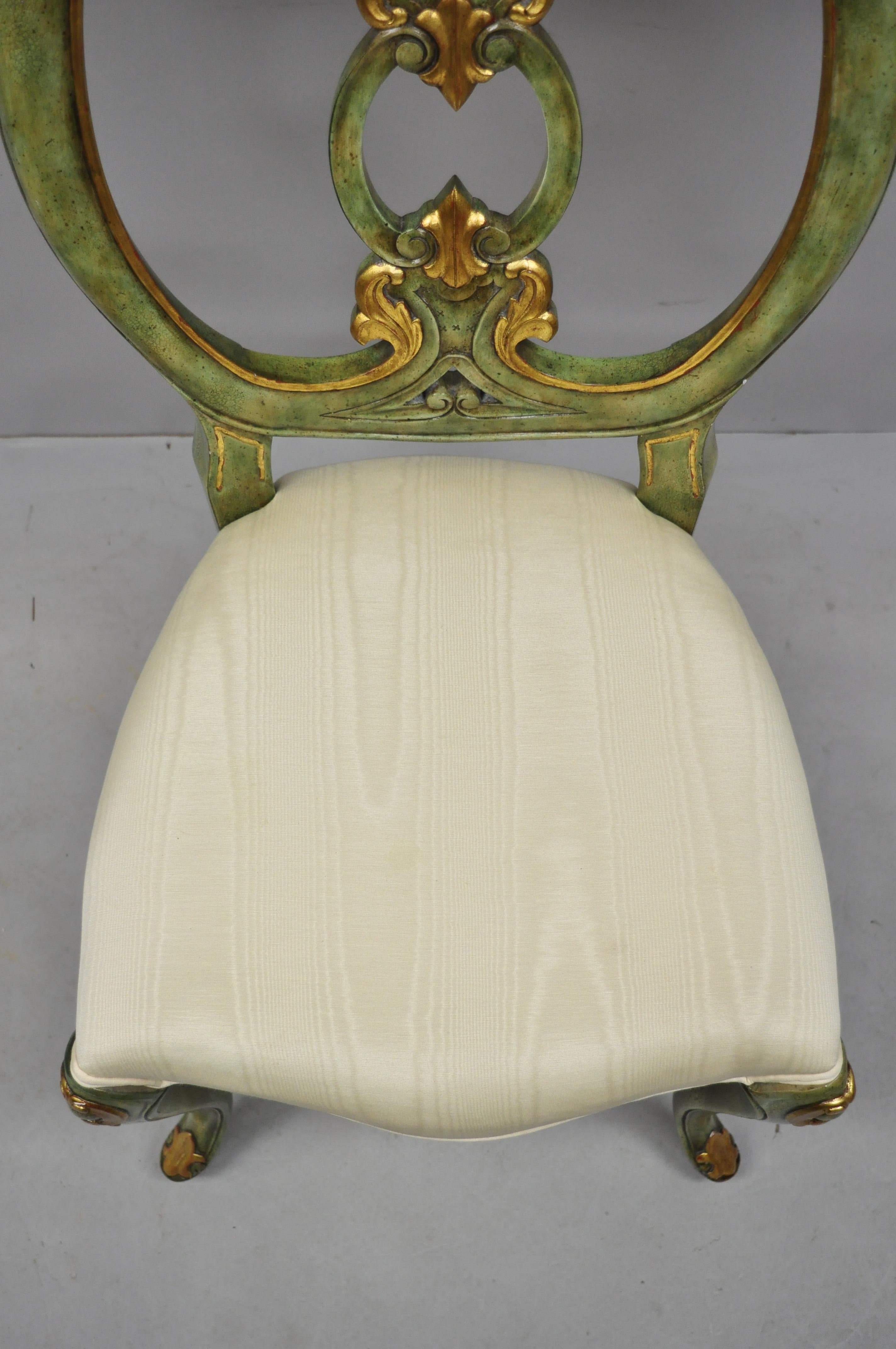 Maitland Smith Green and Gold Painted French Rococo Victorian Style Accent Chair 1