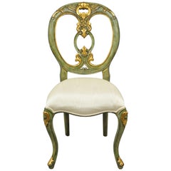Maitland Smith Green and Gold Painted French Rococo Victorian Style Accent Chair