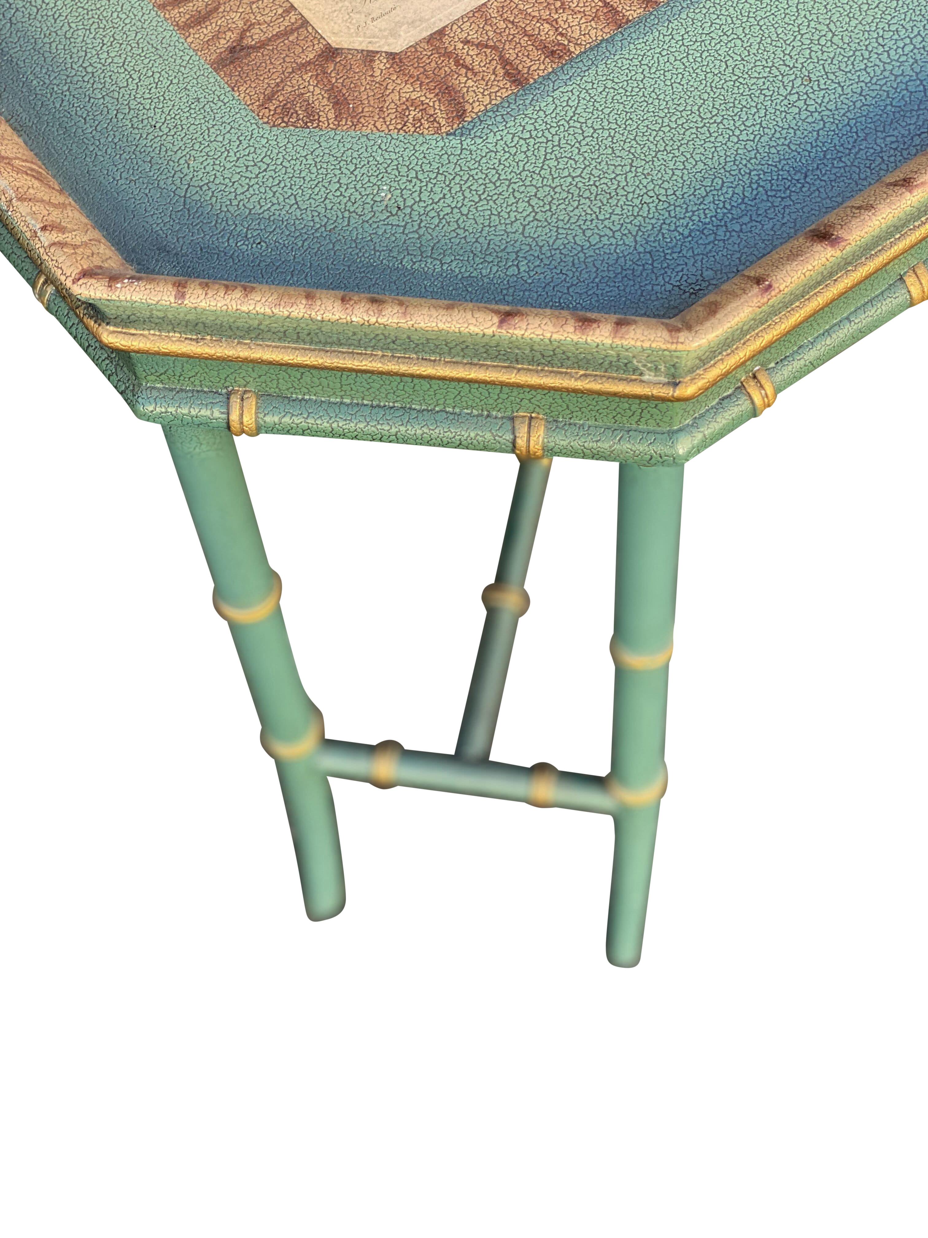 Wood Maitland Smith Green Hand-Painted Bamboo Gilt Coffee Table