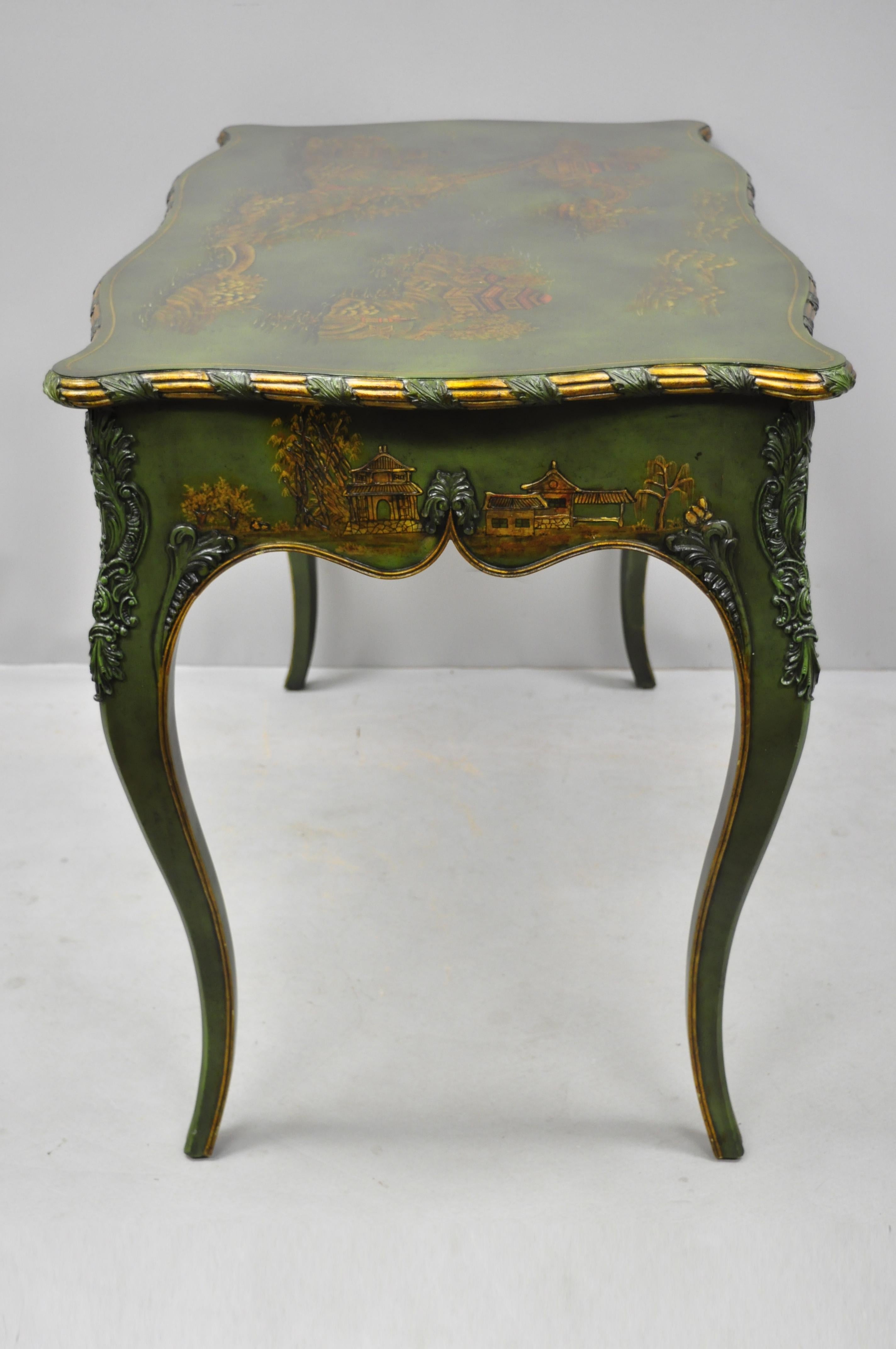 Maitland-Smith Green Hand Painted Chinoiserie French Louis XV Style Desk 6