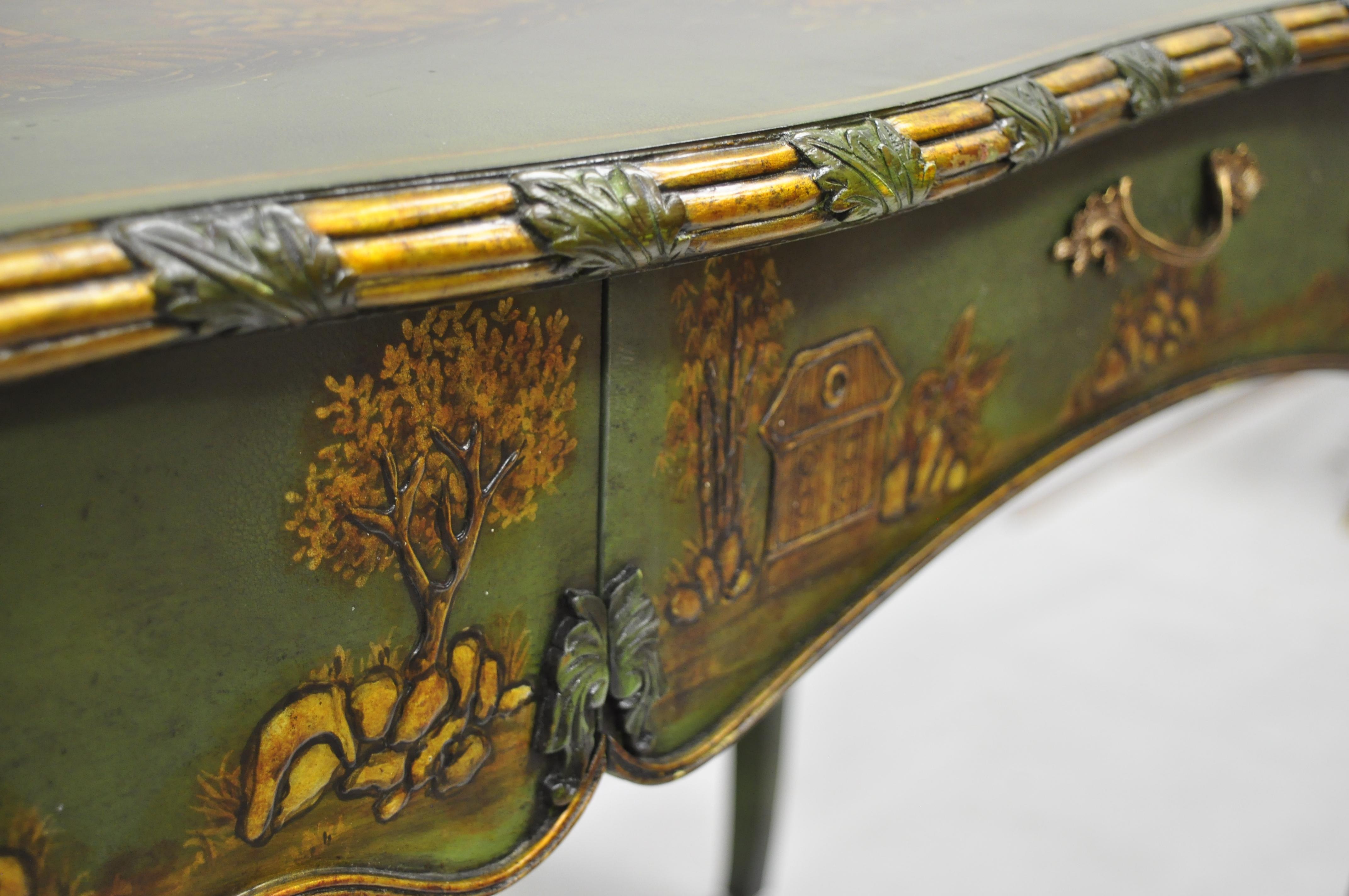Maitland-Smith Green Hand Painted Chinoiserie French Louis XV Style Desk 7
