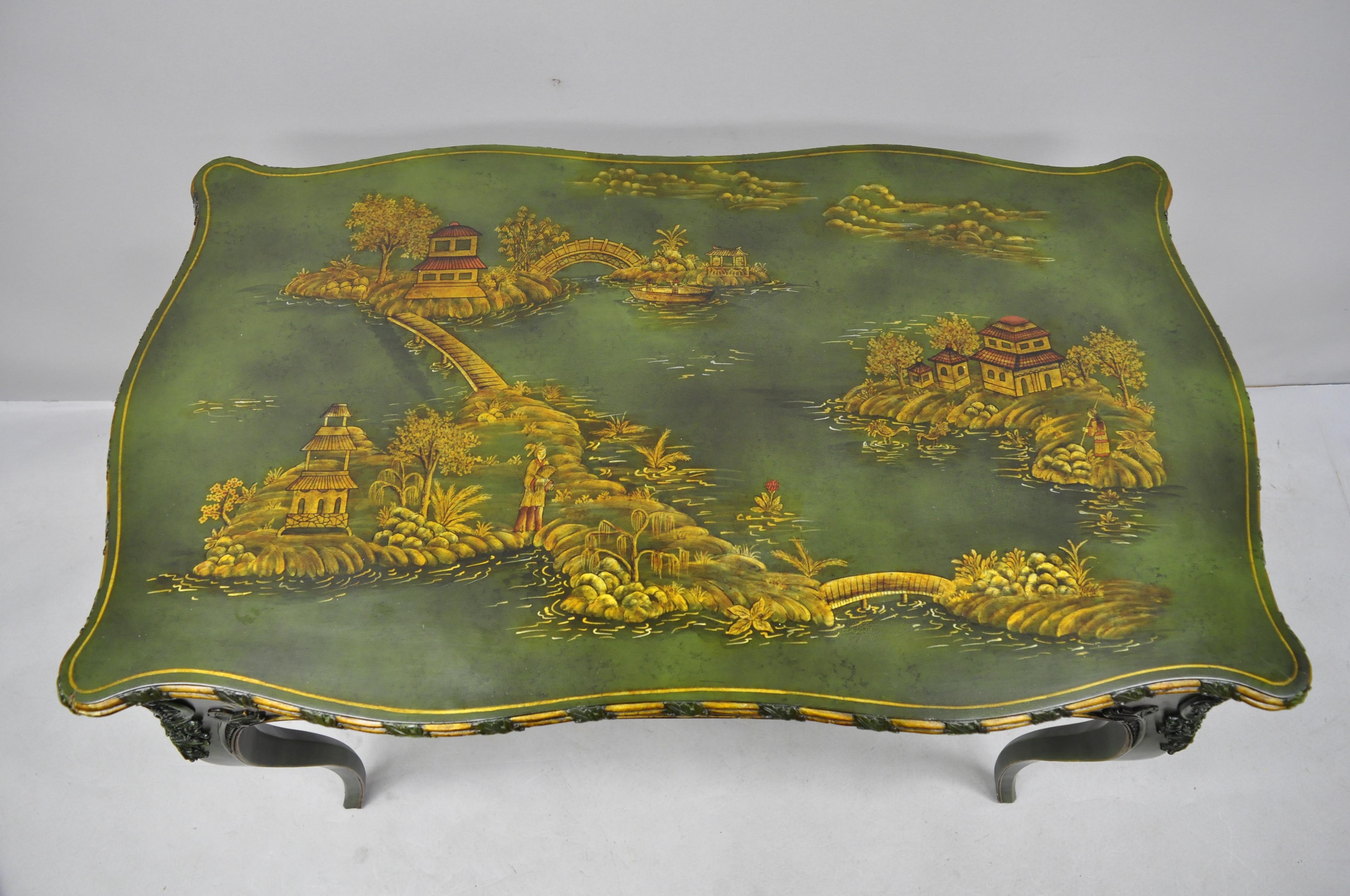 Maitland-Smith Green Hand Painted Chinoiserie French Louis XV Style Desk In Good Condition In Philadelphia, PA