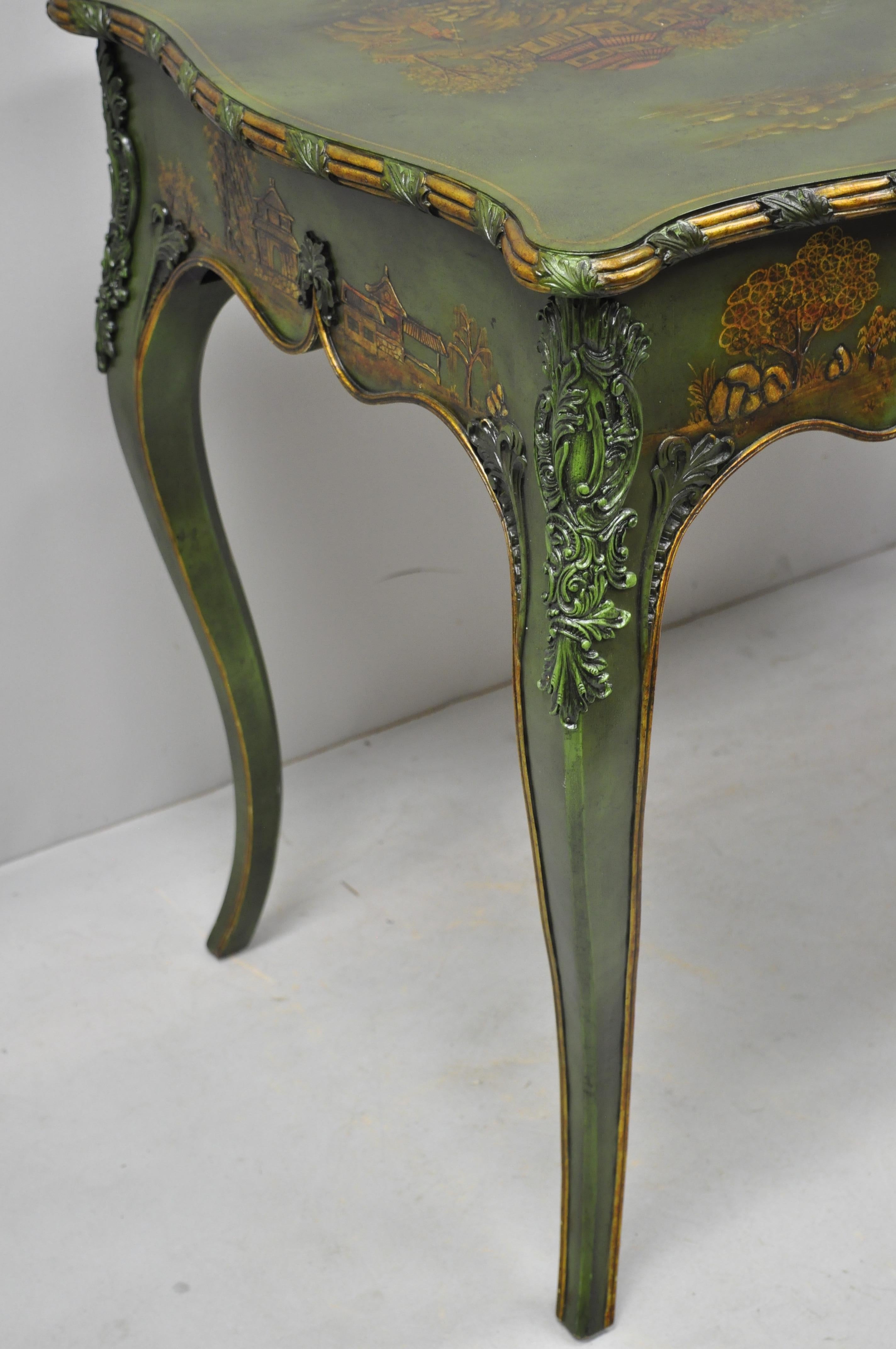 Maitland-Smith Green Hand Painted Chinoiserie French Louis XV Style Desk 4