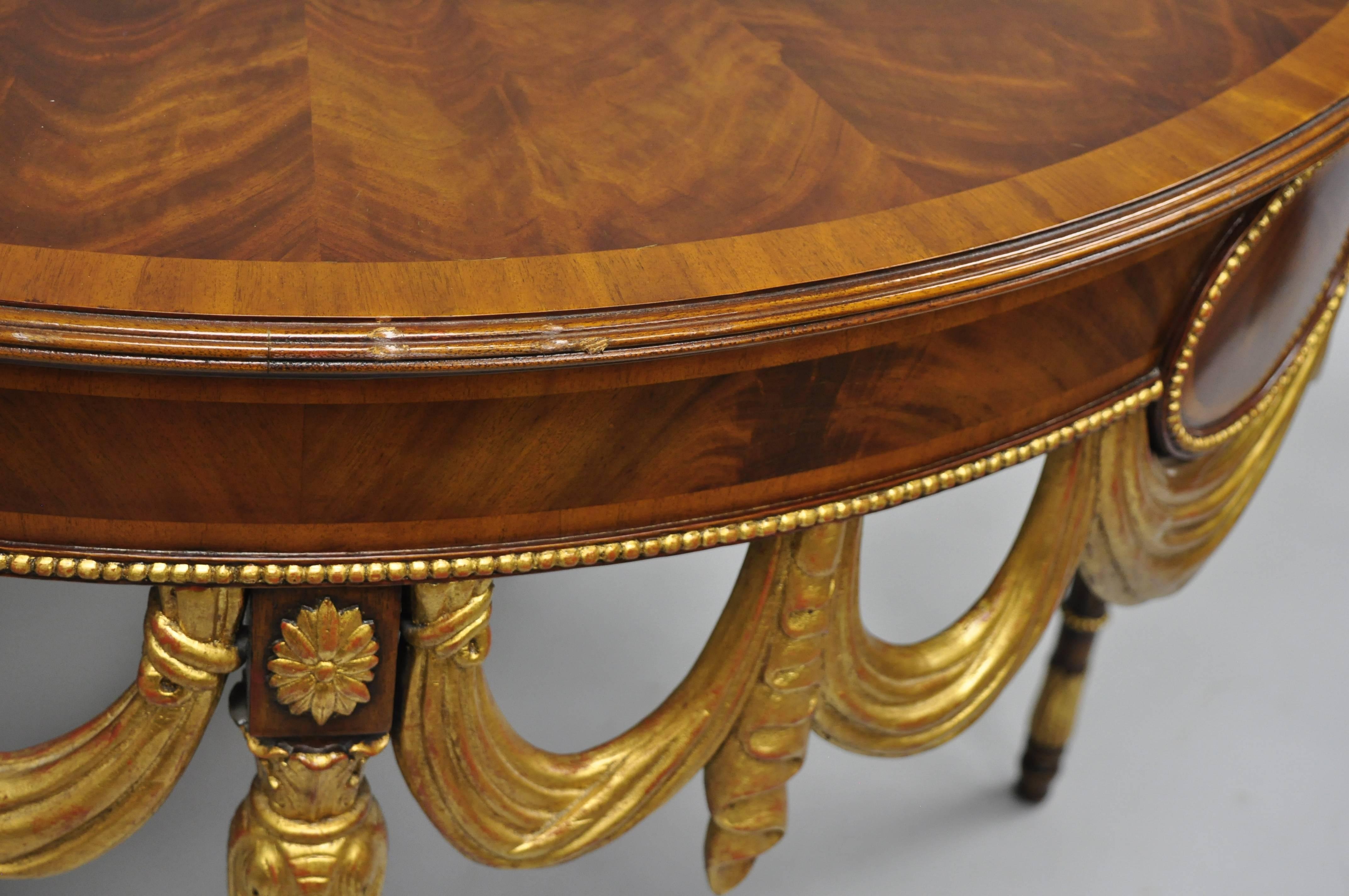 Maitland Smith Half Round Demilune Inlaid Console Table Regency Gold Gilt Drapes In Good Condition In Philadelphia, PA