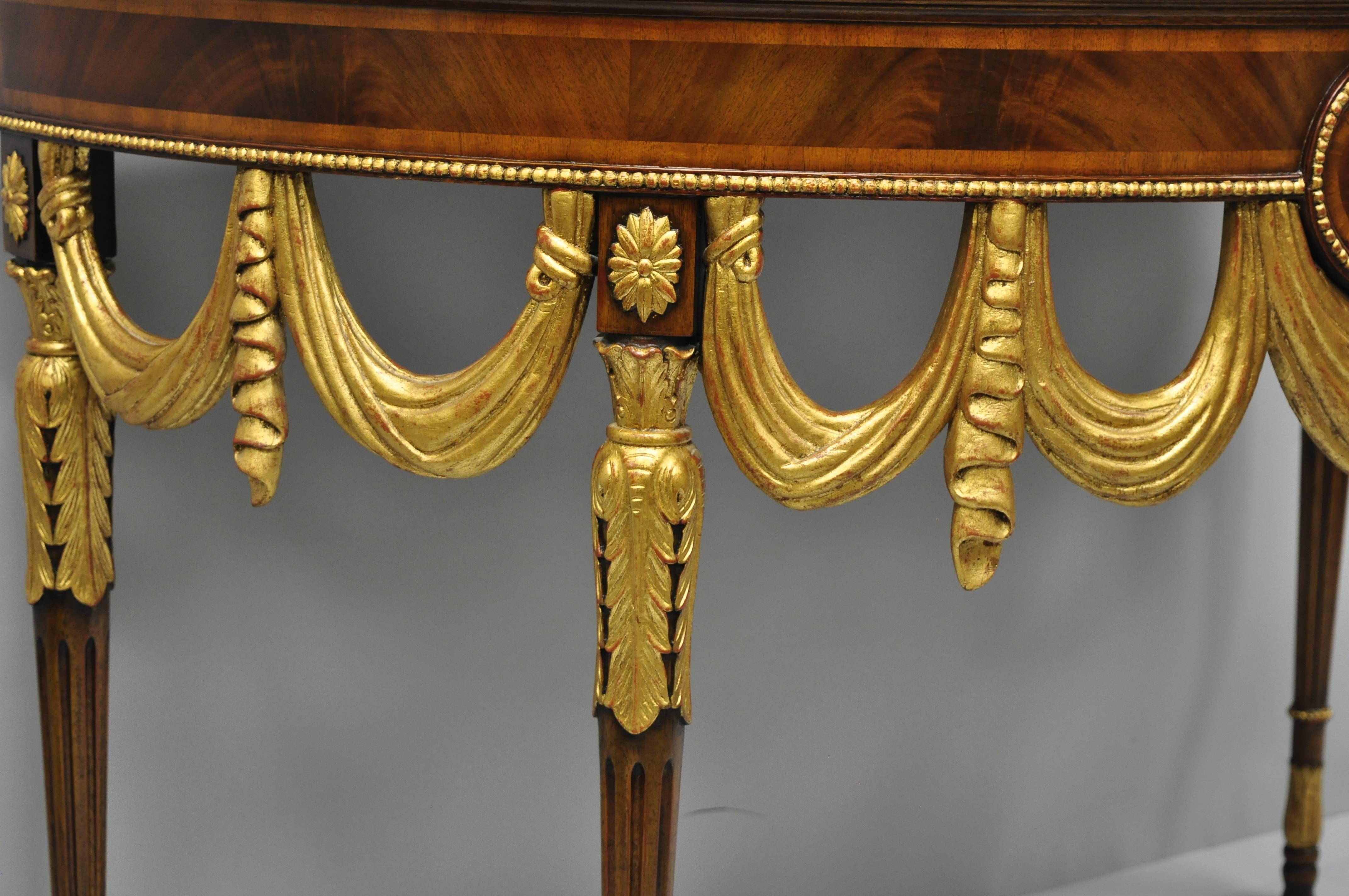 Wood Maitland Smith Half Round Demilune Inlaid Console Table Regency Gold Gilt Drapes