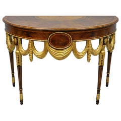 Maitland Smith Half Round Demilune Inlaid Console Table Regency Gold Gilt Drapes