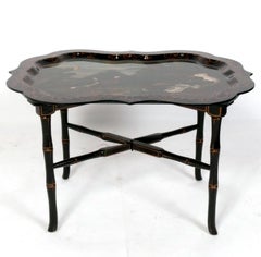 Maitland Smith Hand Painted Birds Decoration Faux Bamboo Tray Coffee Table