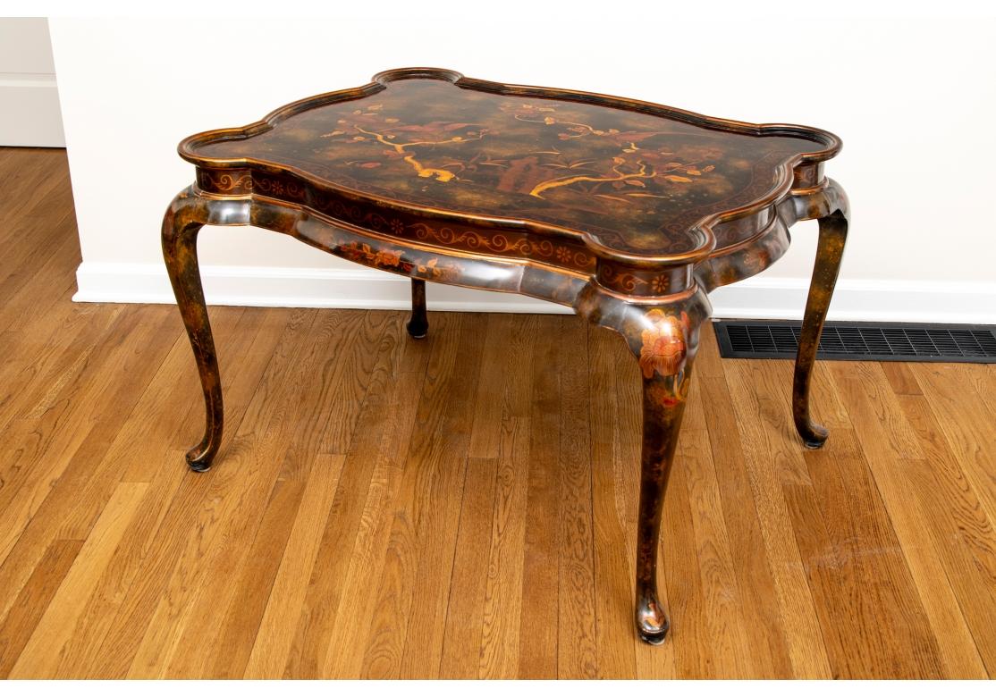 Wood Maitland-Smith Hand Painted Chinoiserie Tea Table For Sale