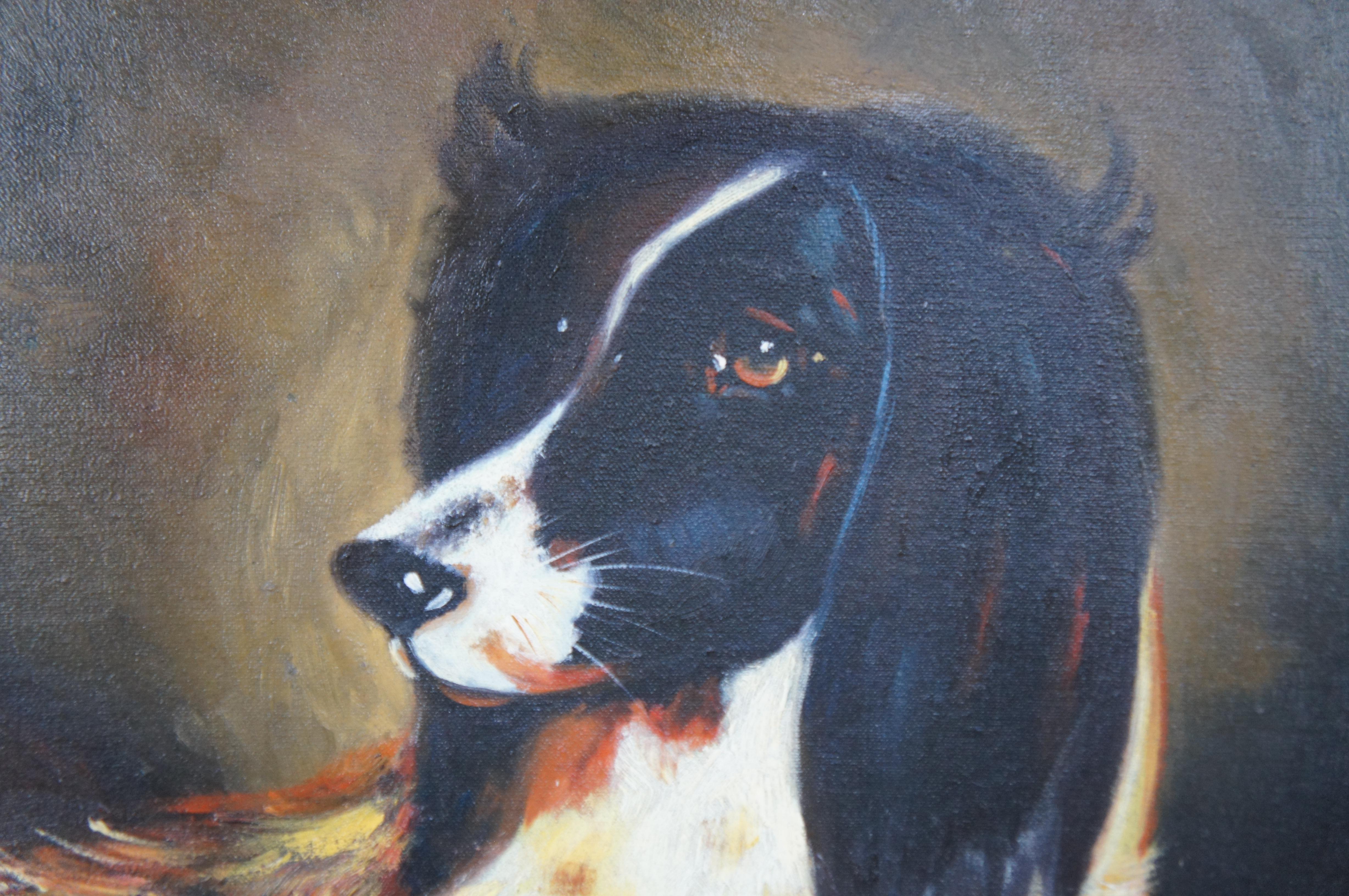 Maitland Smith Portrait de chien de chasse peint à la main Peinture à l'huile Cadre marbré 58