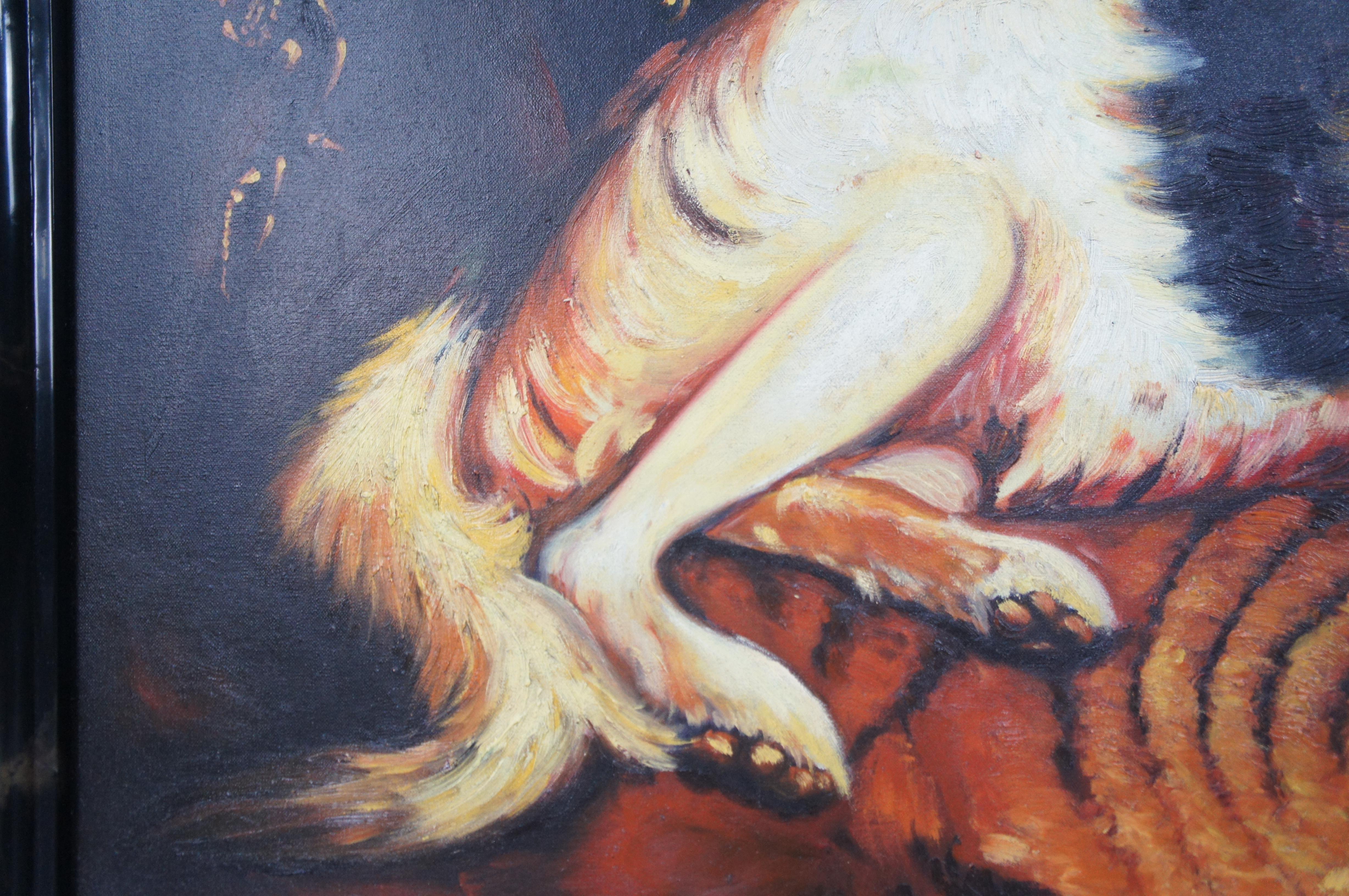 Maitland Smith Portrait de chien de chasse peint à la main Peinture à l'huile Cadre marbré 58