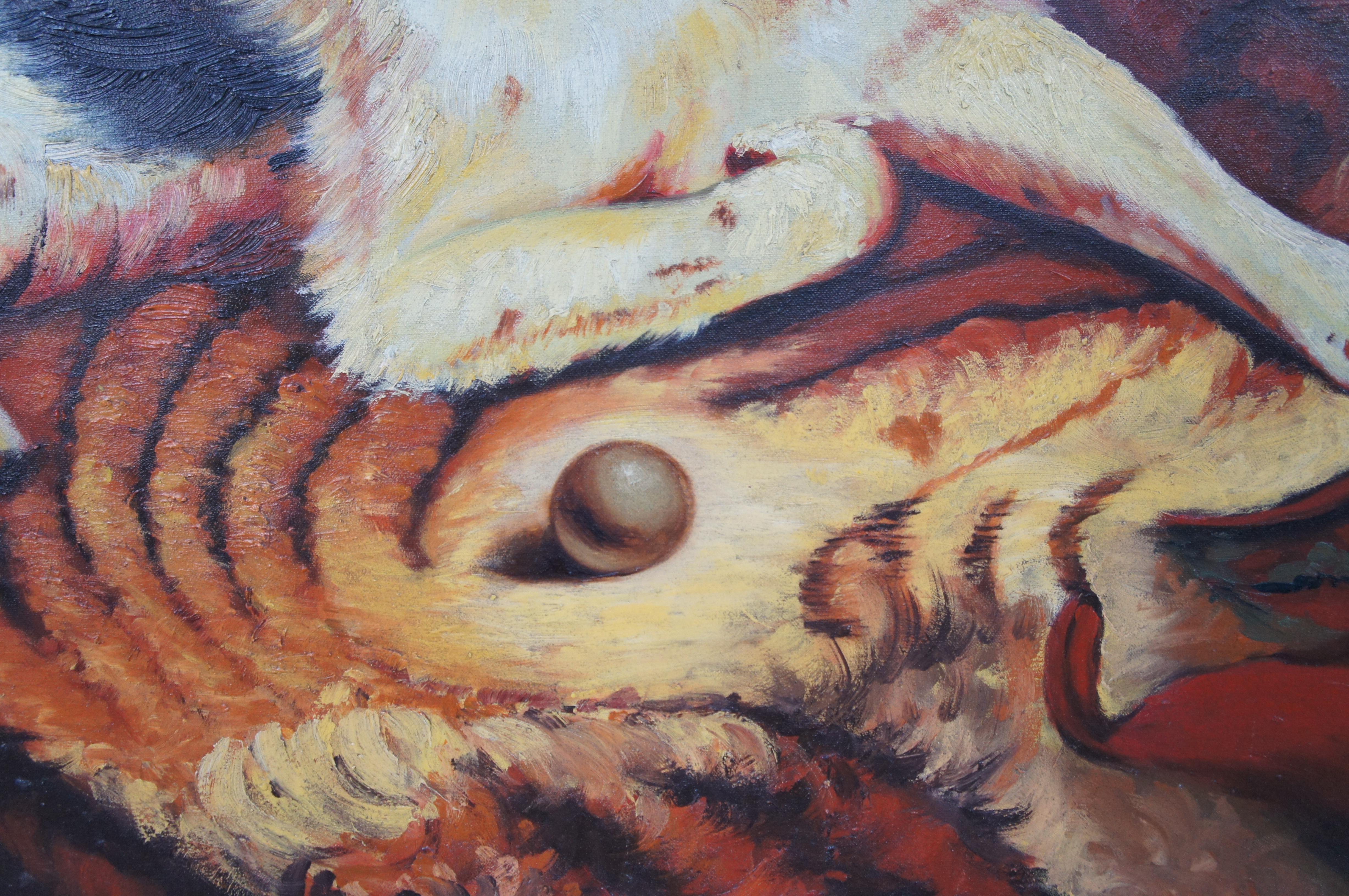 Maitland Smith Portrait de chien de chasse peint à la main Peinture à l'huile Cadre marbré 58