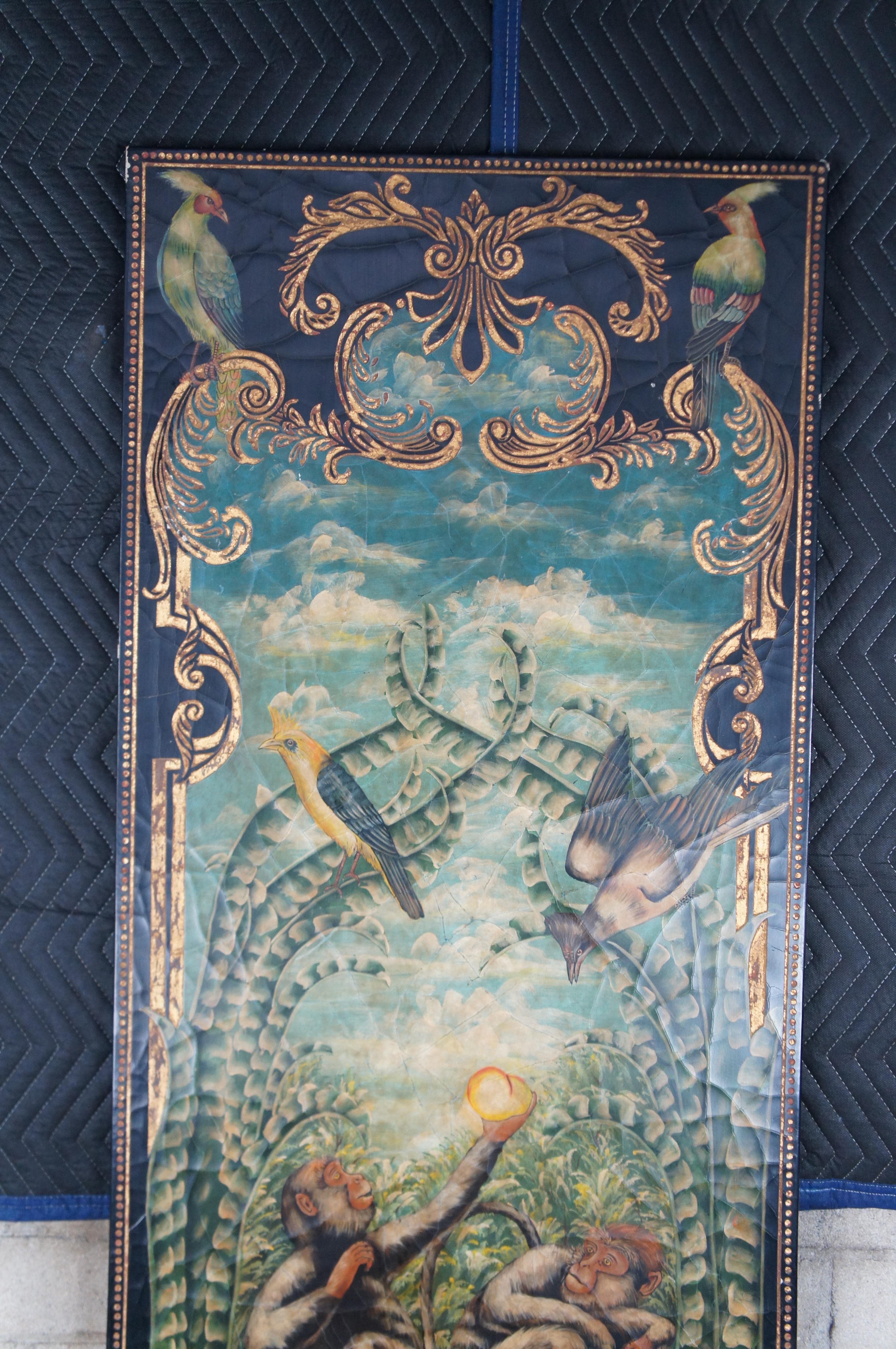 Maitland Smith Painted Monkey Landscape Crackled Coromandel Wall Panel 72