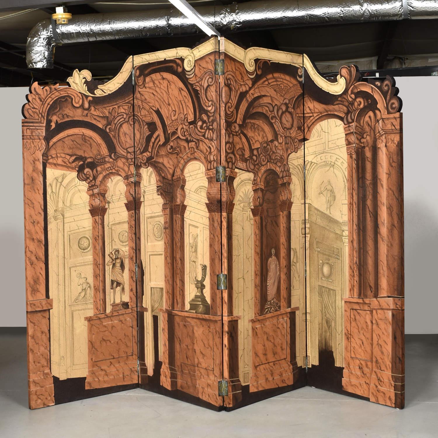 Hand-Painted Maitland Smith Hand Painted Neoclassical 4-Panel Folding Screen Room Divider For Sale