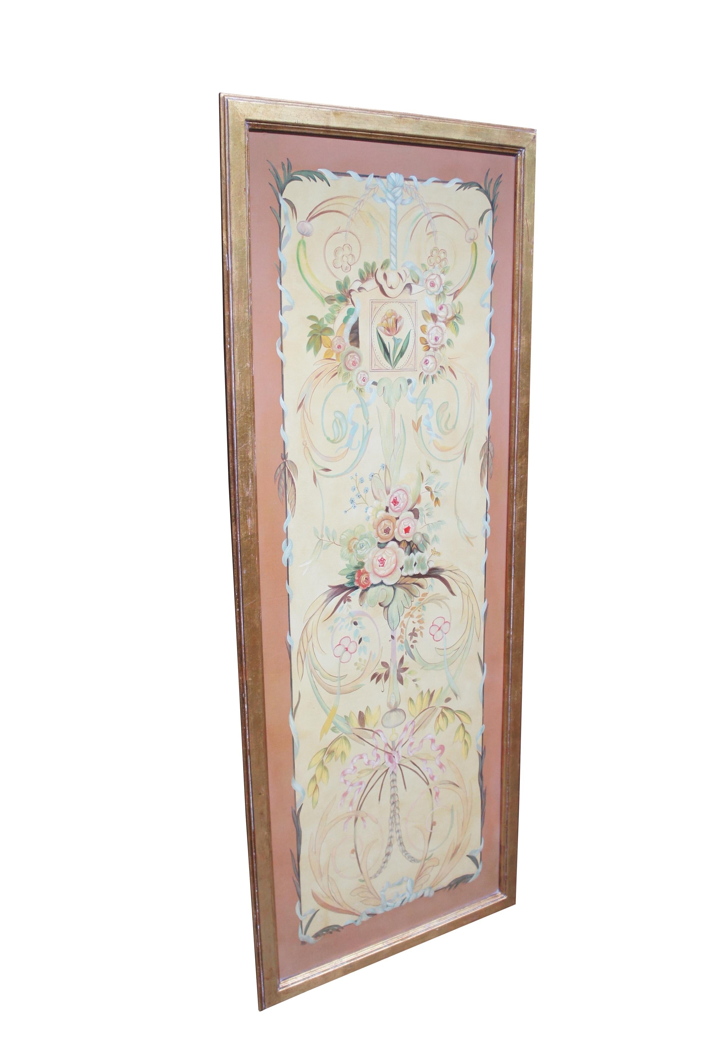 Maitland Smith Hand Painted Neoclassical Hanging Panel Oil on Board Flowers 68