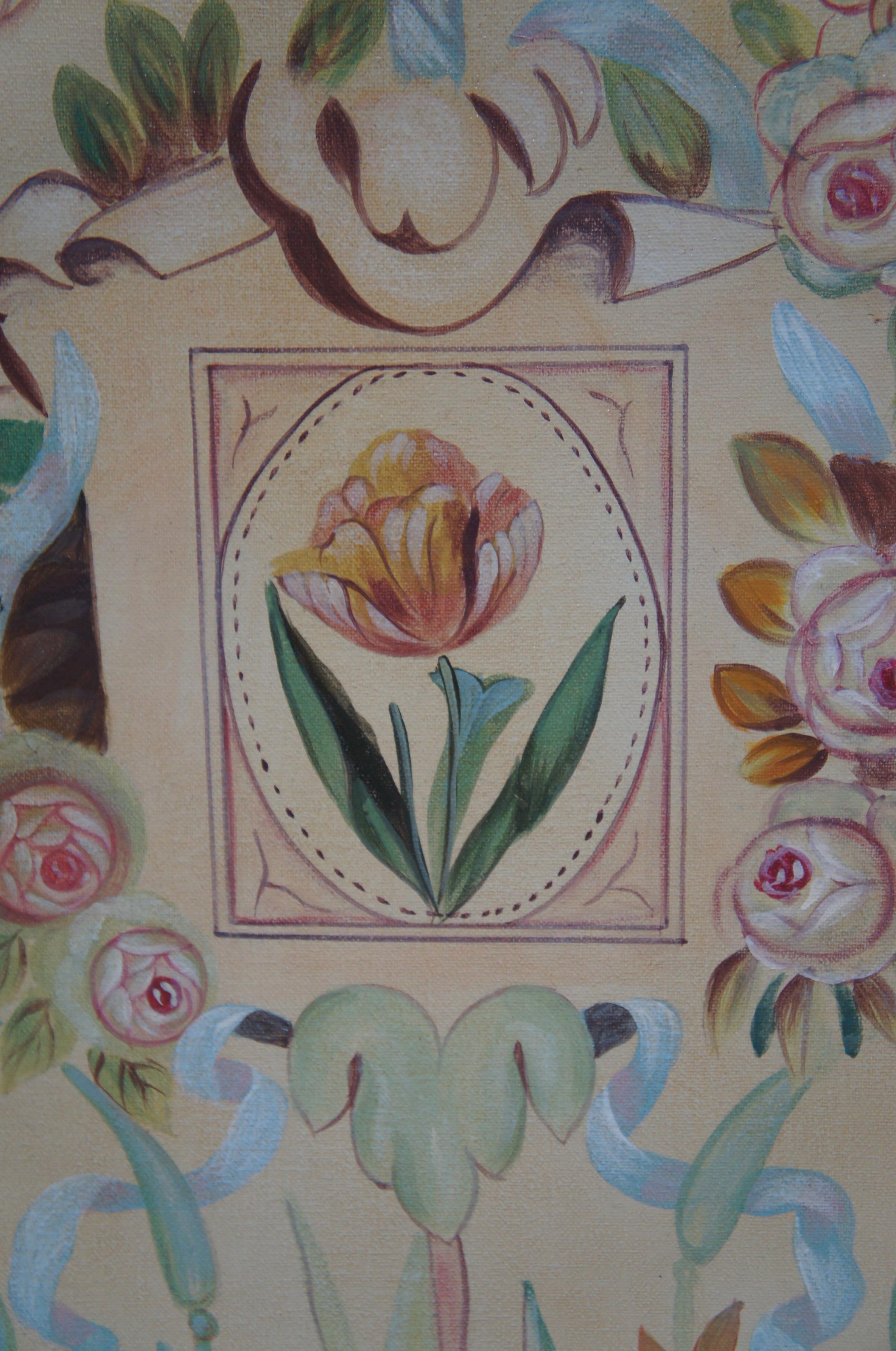 Late 20th Century Maitland Smith Hand Painted Neoclassical Hanging Panel Oil on Board Flowers 68