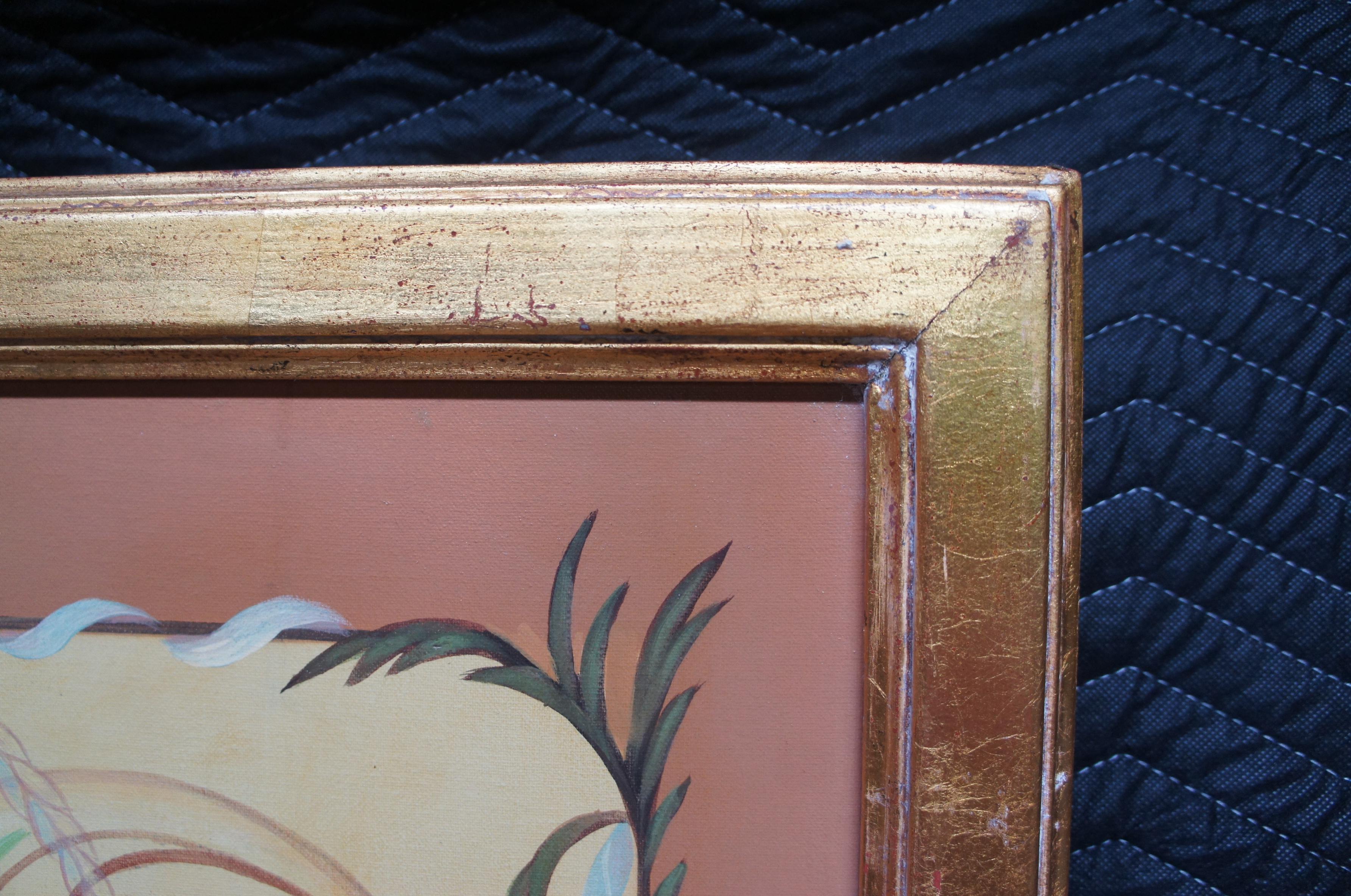 Hardwood Maitland Smith Hand Painted Neoclassical Hanging Panel Oil on Board Flowers 68