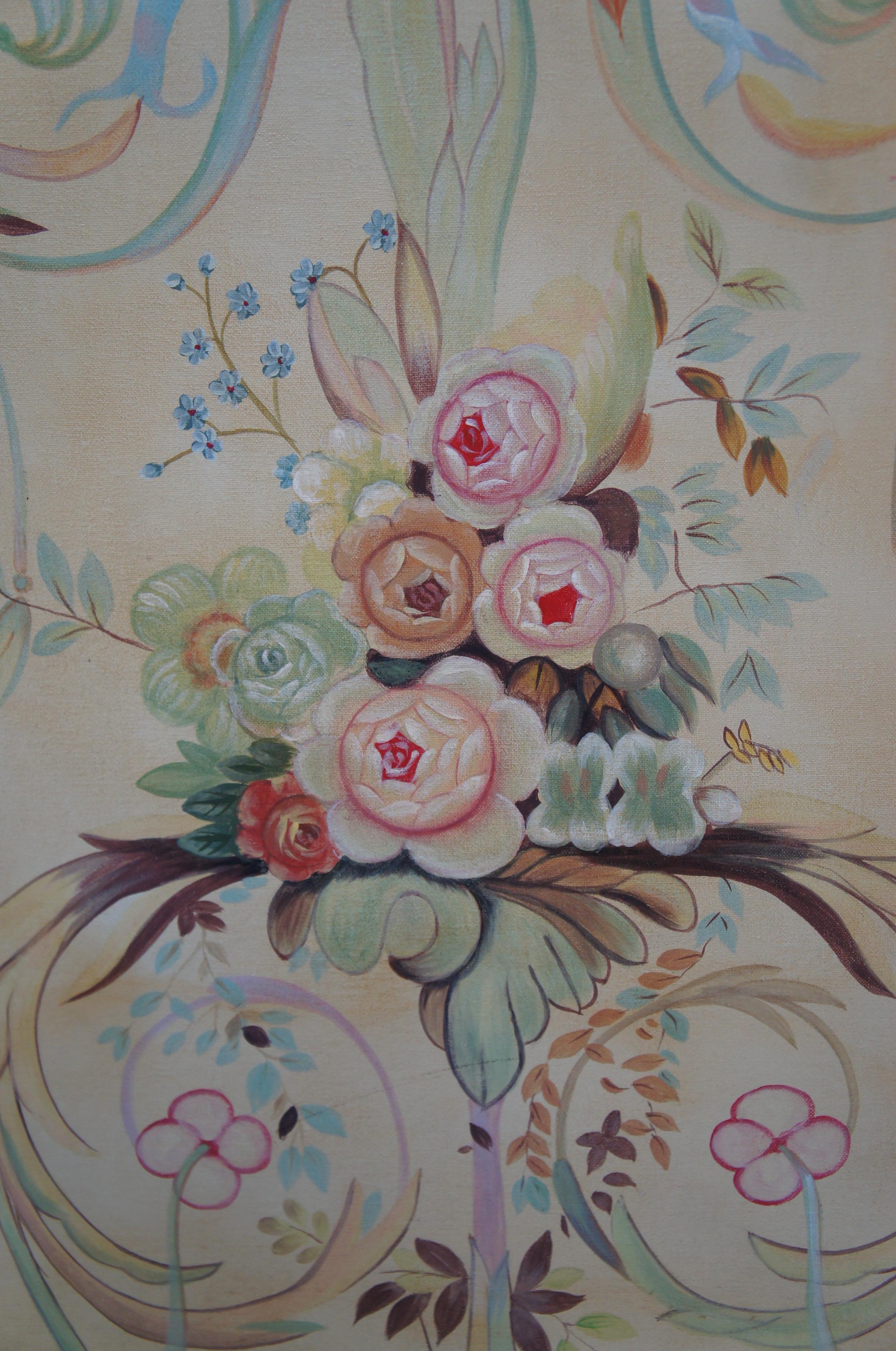 Maitland Smith Hand Painted Neoclassical Hanging Panel Oil on Board Flowers 68