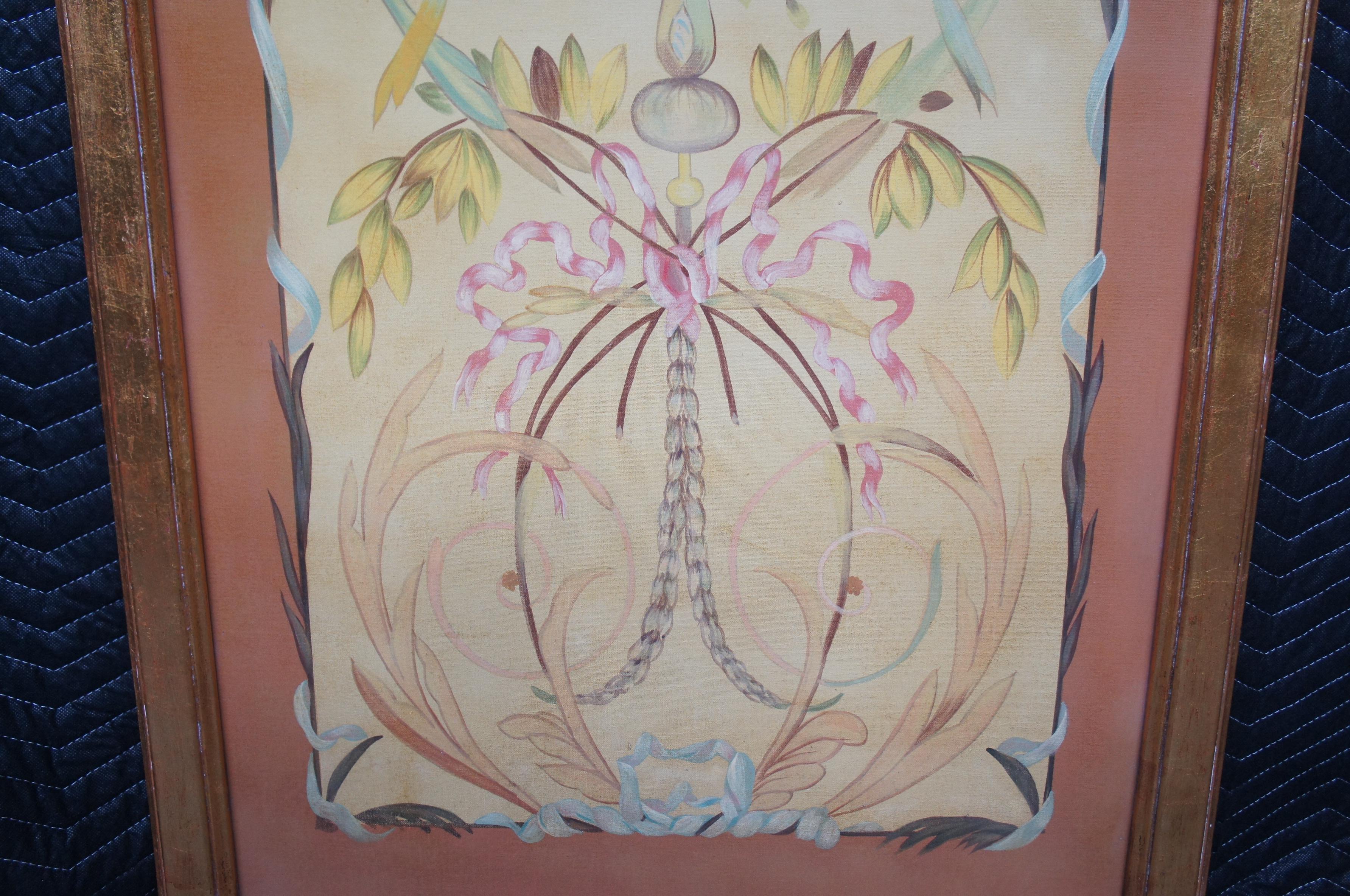 Maitland Smith Hand Painted Neoclassical Hanging Panel Oil on Board Flowers 68
