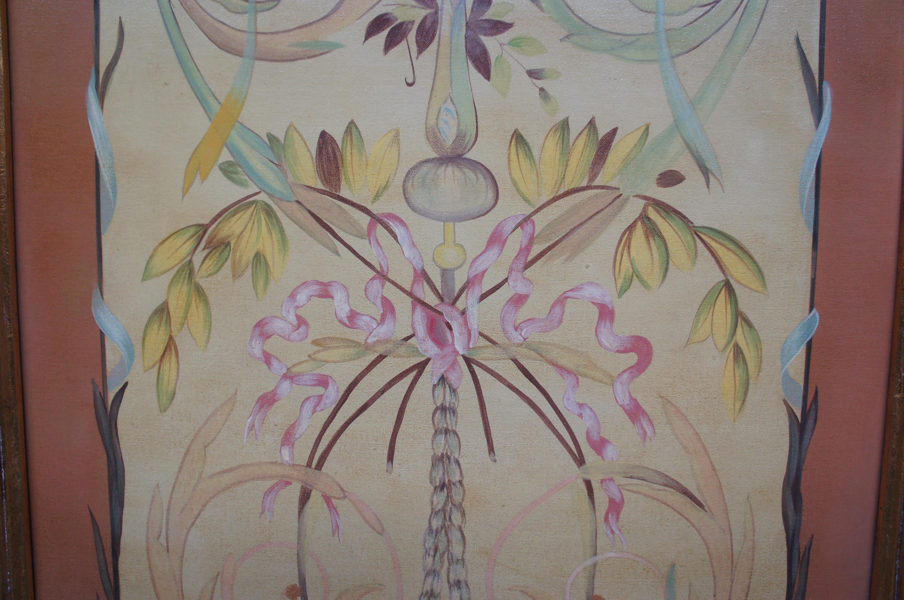 Maitland Smith Hand Painted Neoclassical Hanging Panel Oil on Board Flowers 68