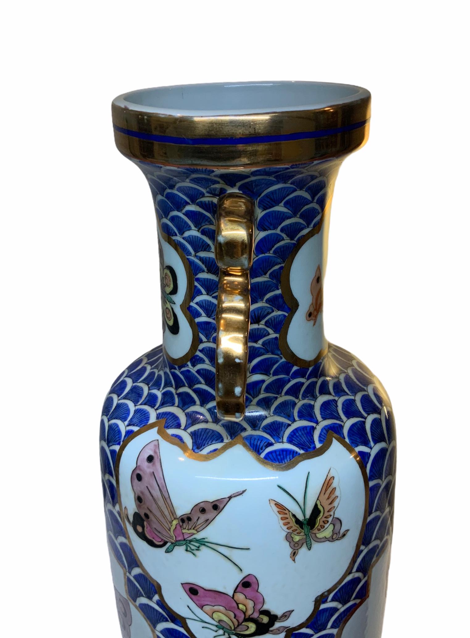 Japonisme Maitland Smith Hand Painted Porcelain Tall Vase