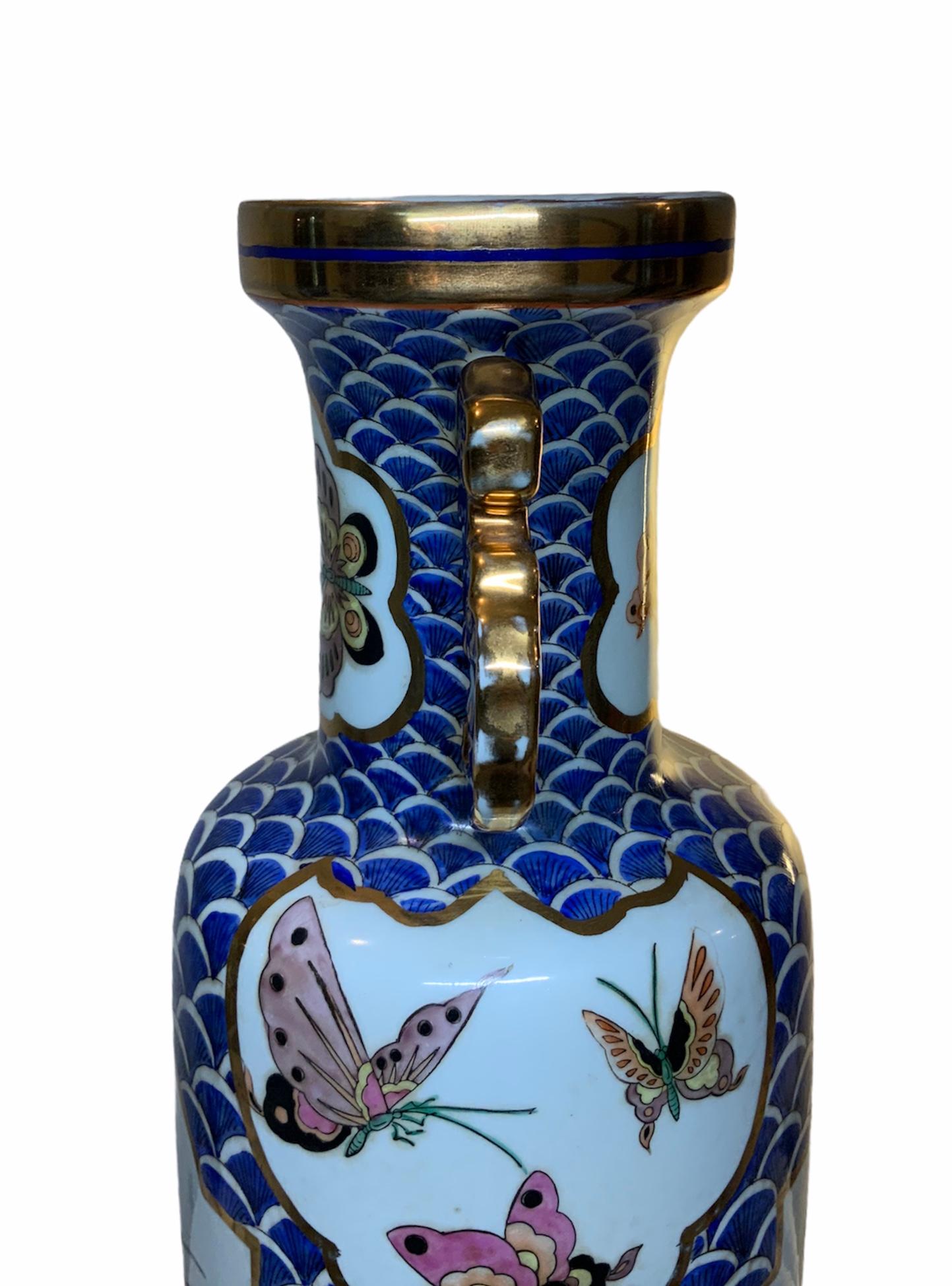 Hand-Painted Maitland Smith Hand Painted Porcelain Tall Vase