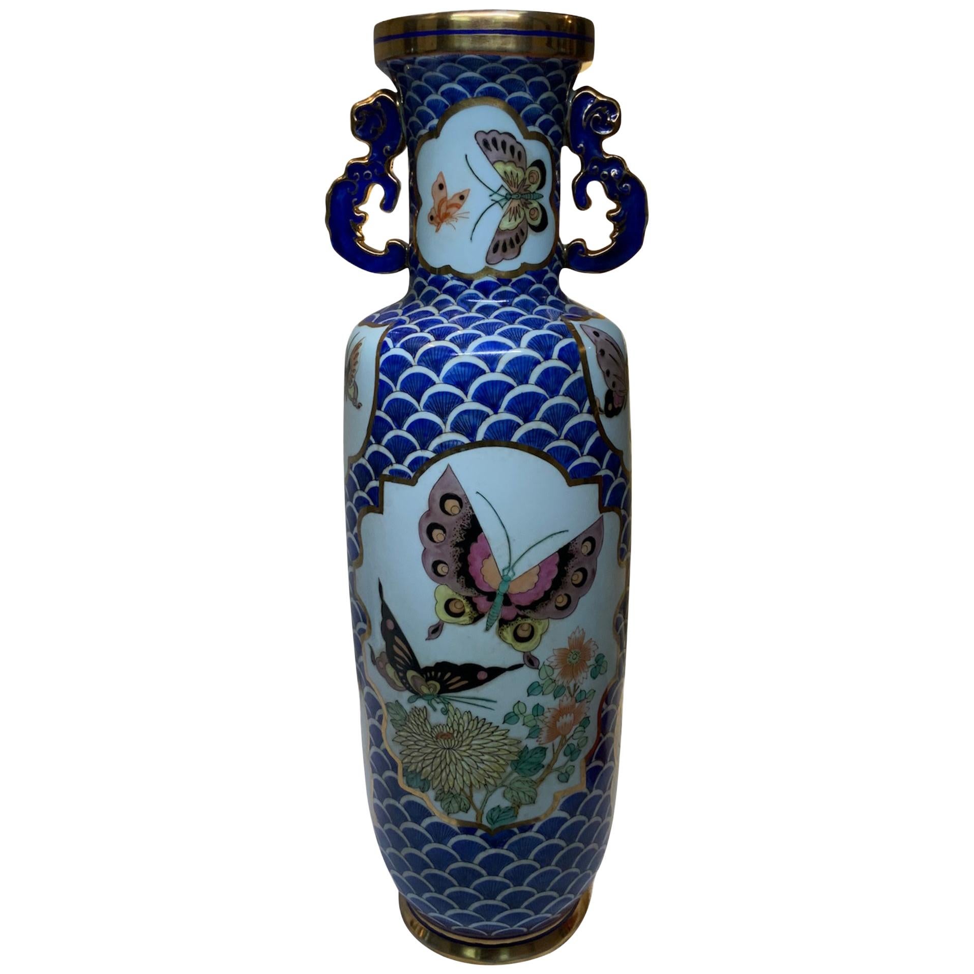 Maitland Smith Hand Painted Porcelain Tall Vase