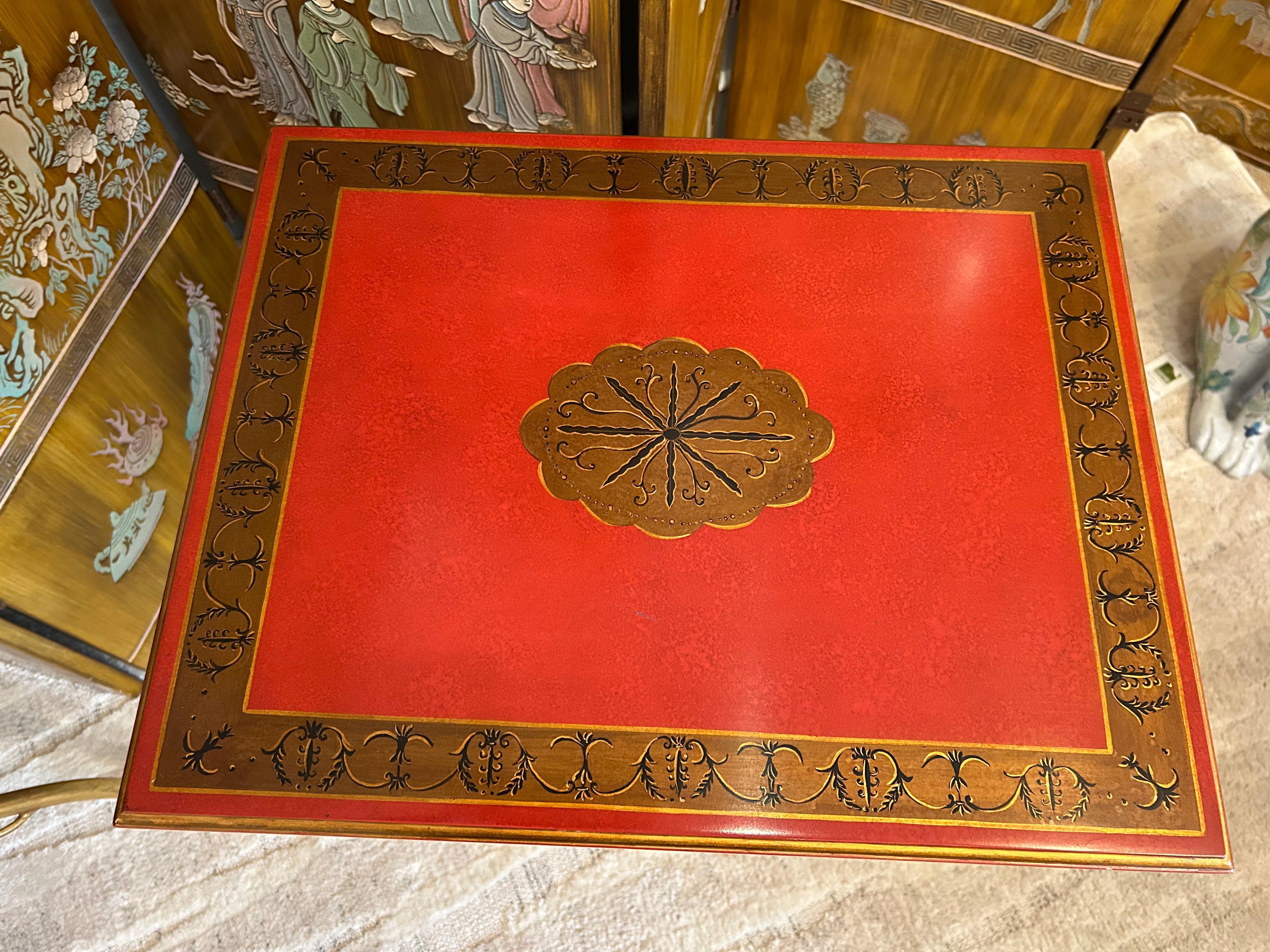 Table d'appoint à motif de lyre rouge peinte à la main Maitland Smith en vente 2