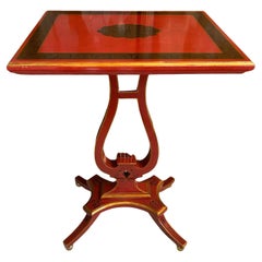 Table d'appoint à motif de lyre rouge peinte à la main Maitland Smith