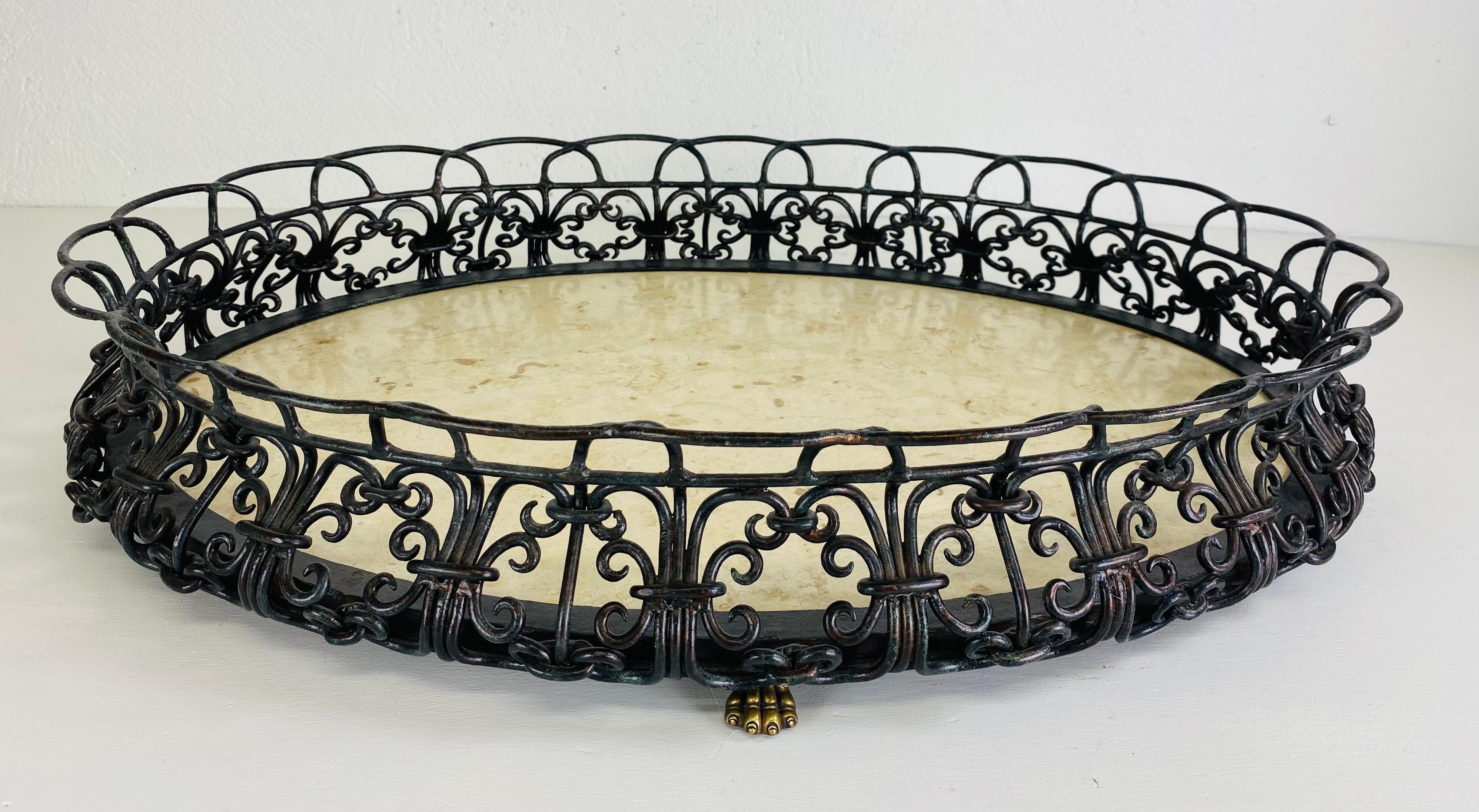 Maitland Smith hand wrought iron French style serving tray In Good Condition For Sale In Allentown, PA