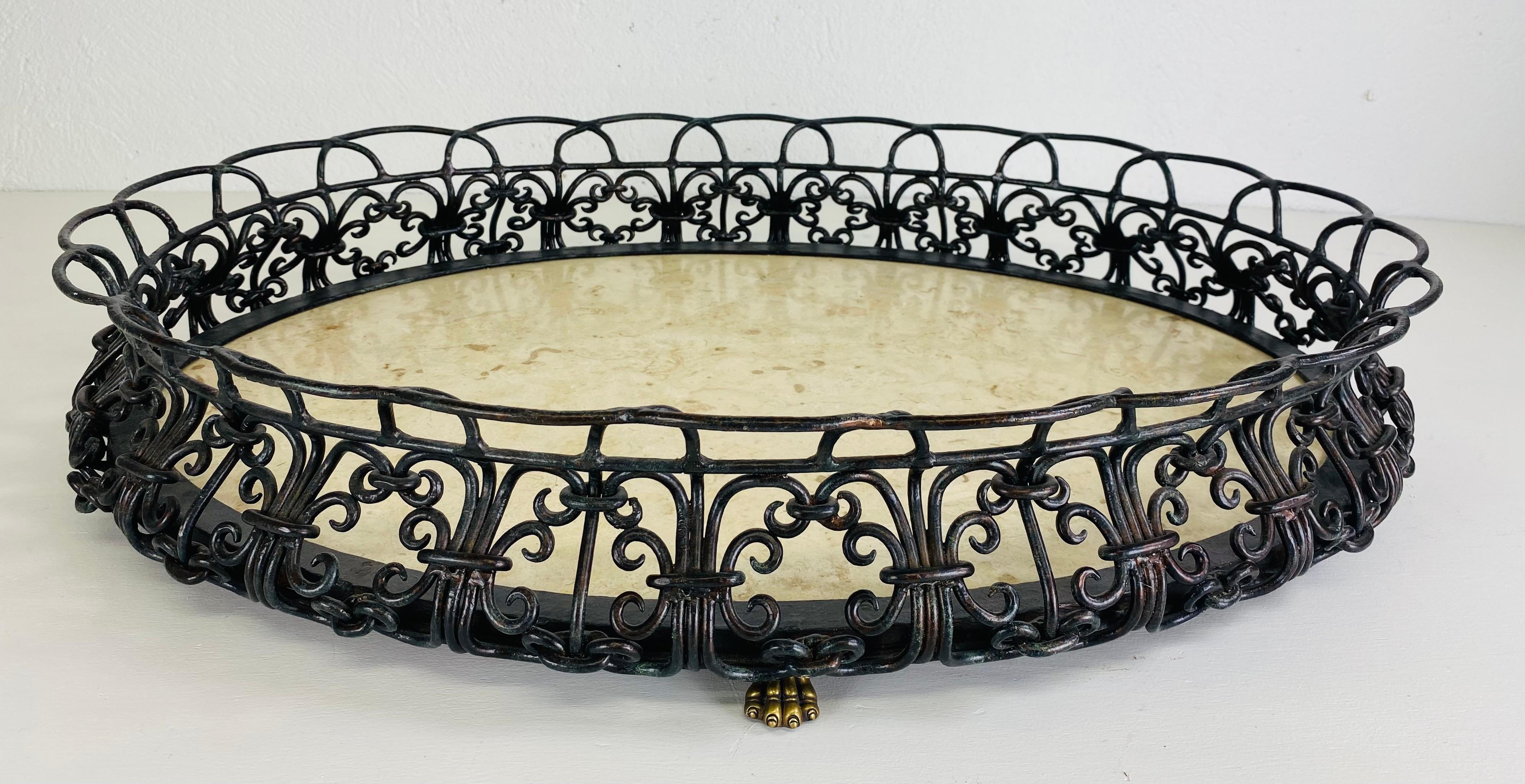 Maitland Smith hand wrought iron French style serving tray For Sale 1