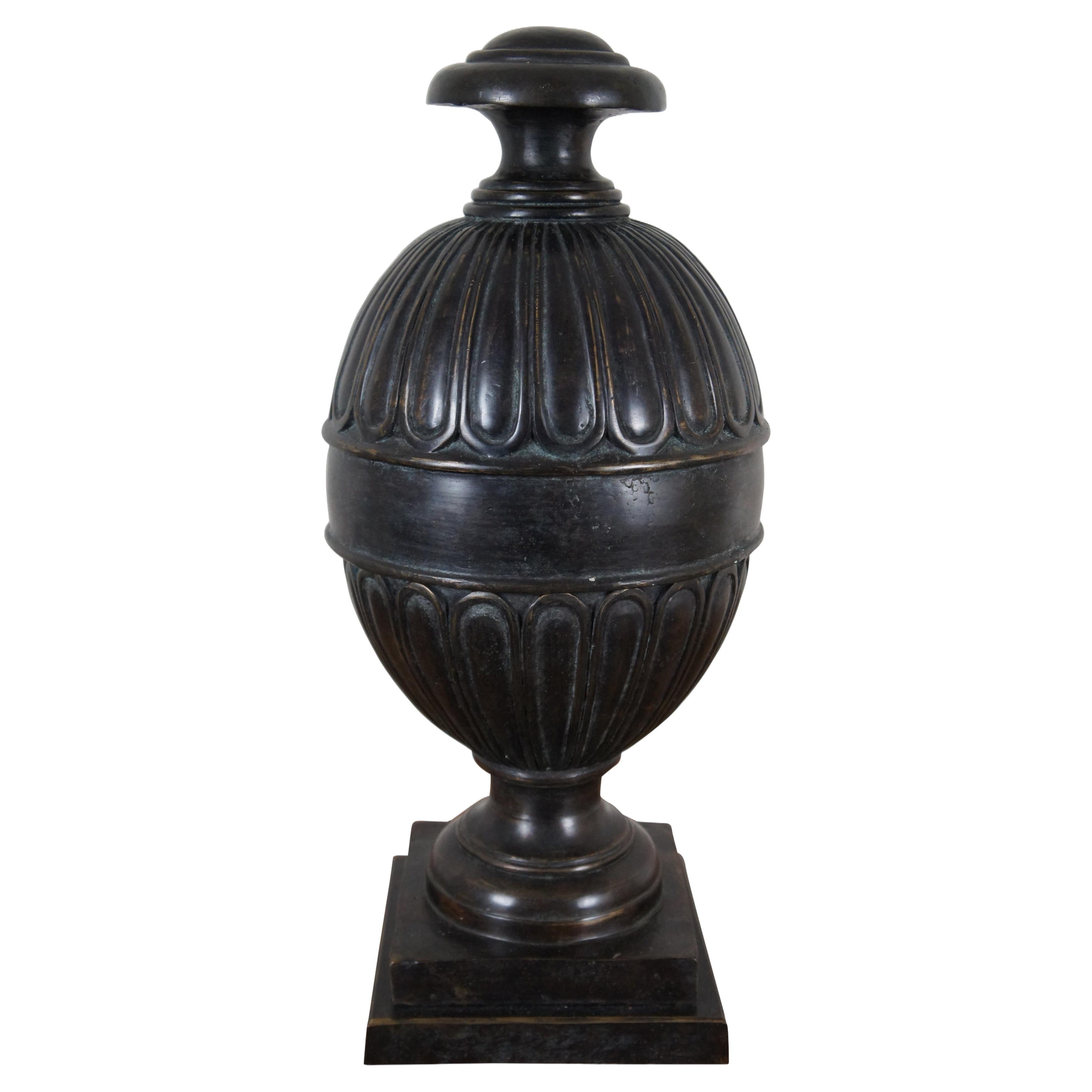 Maitland Smith Heavy Bronze Lidded Ginger Jar Mantel Urn Compote 21" For Sale