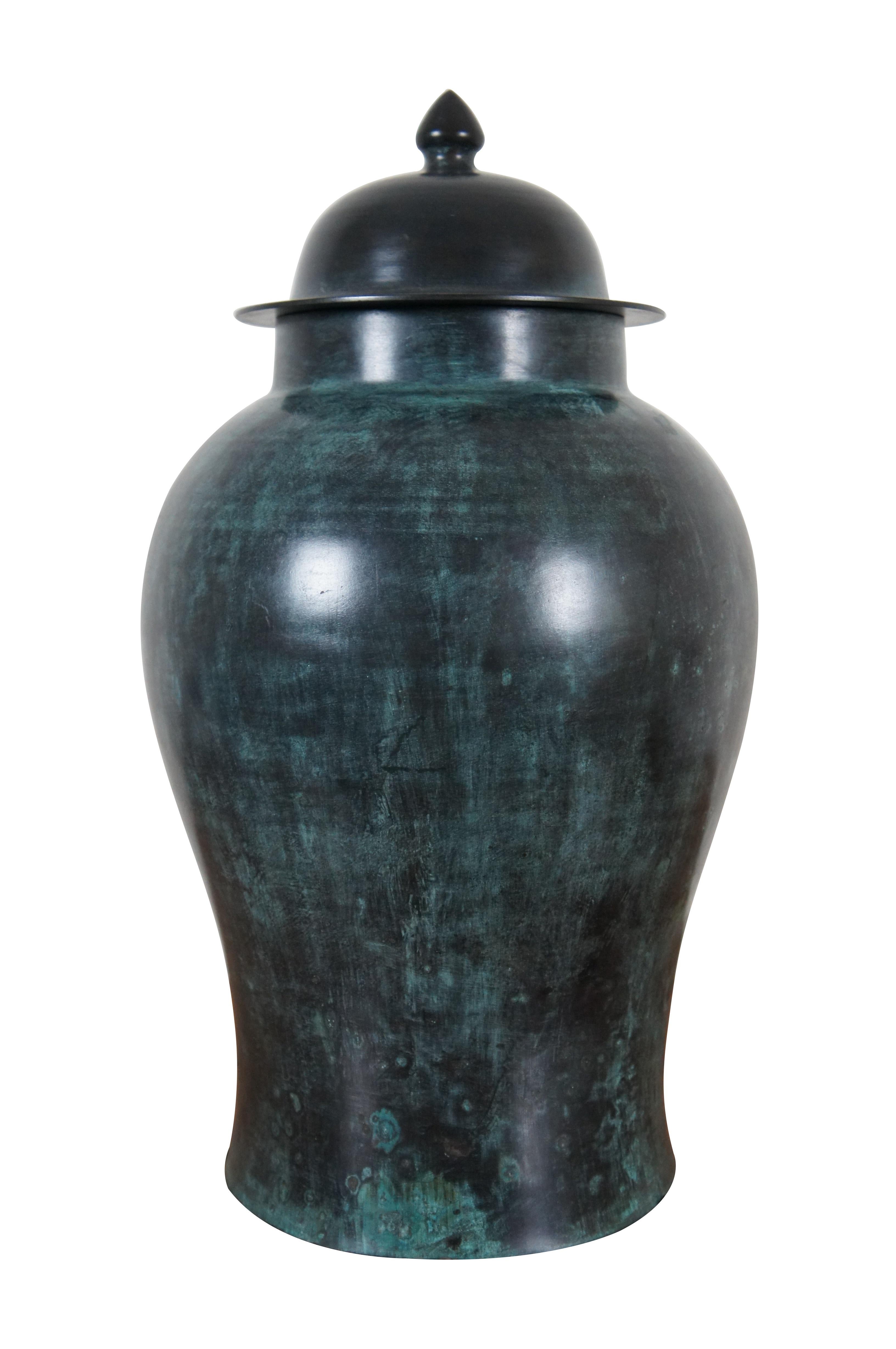 British Colonial Maitland Smith Heavy Bronze Lidded Mantel Urn Vase Ginger Jar 19