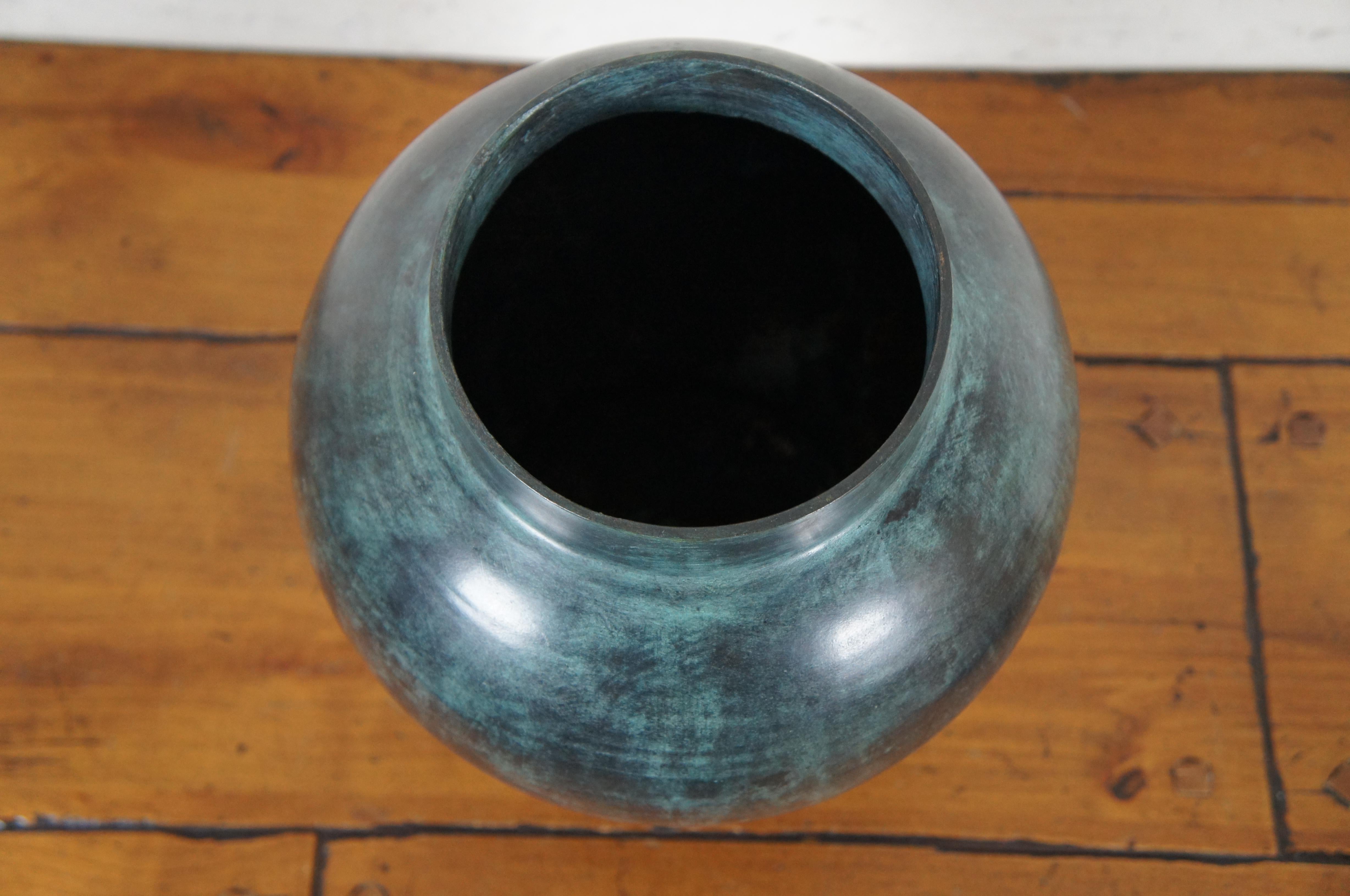 20th Century Maitland Smith Heavy Bronze Lidded Mantel Urn Vase Ginger Jar 19