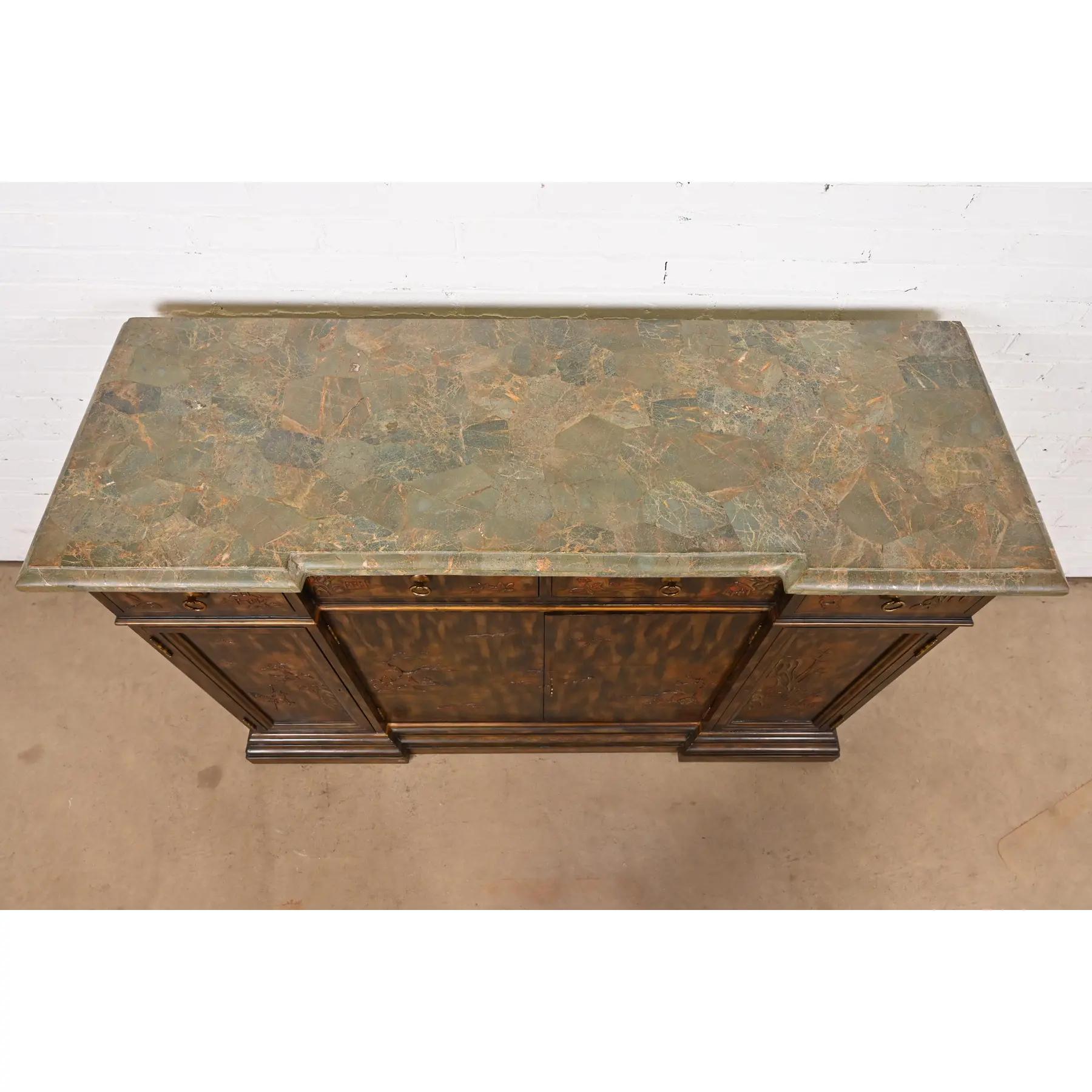 Maitland Smith Hollywood Regency Chinoiserie-Sideboard oder Barschrank mit Marmorplatte im Angebot 4
