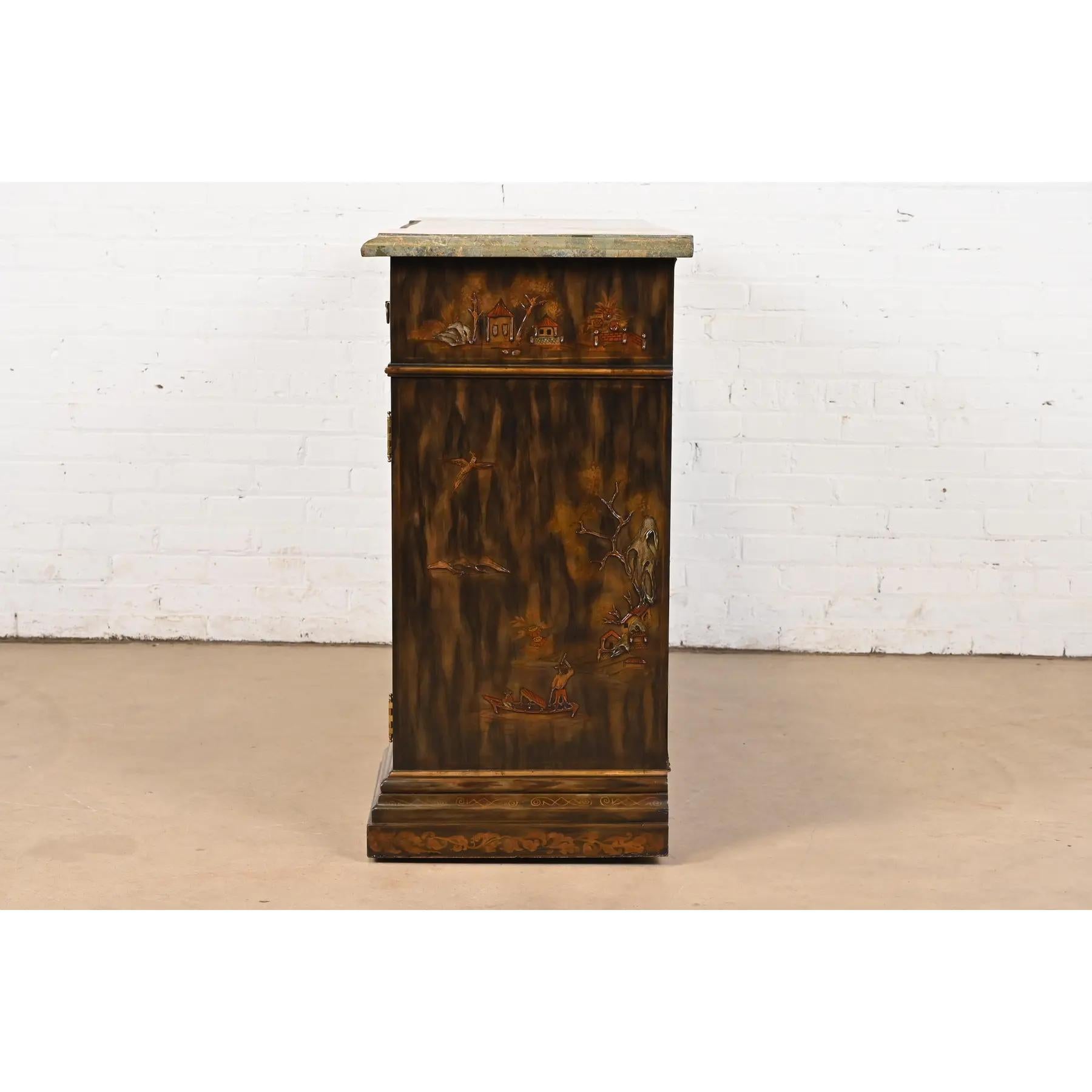 Maitland Smith Hollywood Regency Chinoiserie-Sideboard oder Barschrank mit Marmorplatte im Angebot 5