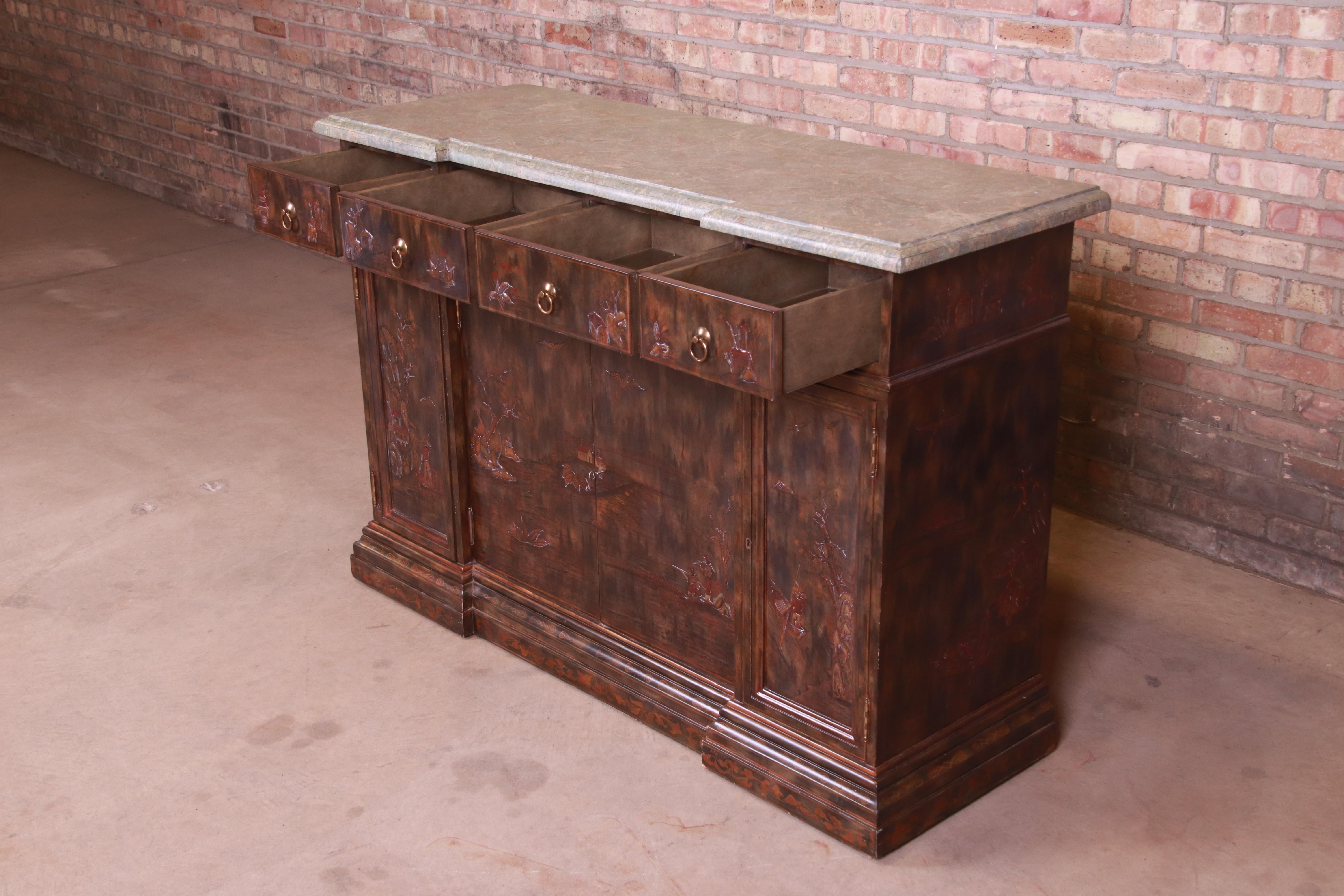 Maitland Smith Hollywood Regency Chinoiserie Marble-Top Sideboard or Bar Cabinet 9