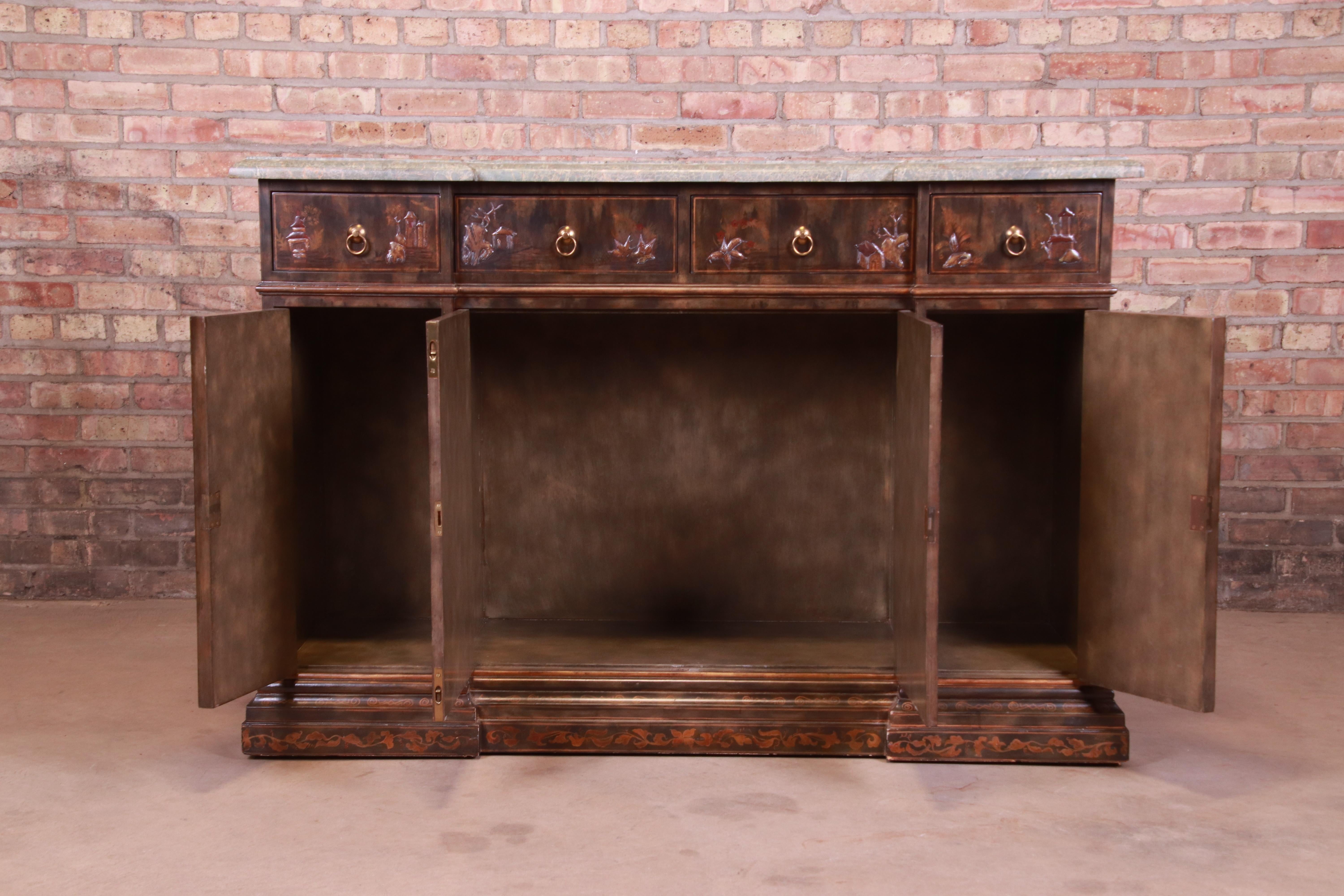 Maitland Smith Hollywood Regency Chinoiserie Marble-Top Sideboard or Bar Cabinet 11