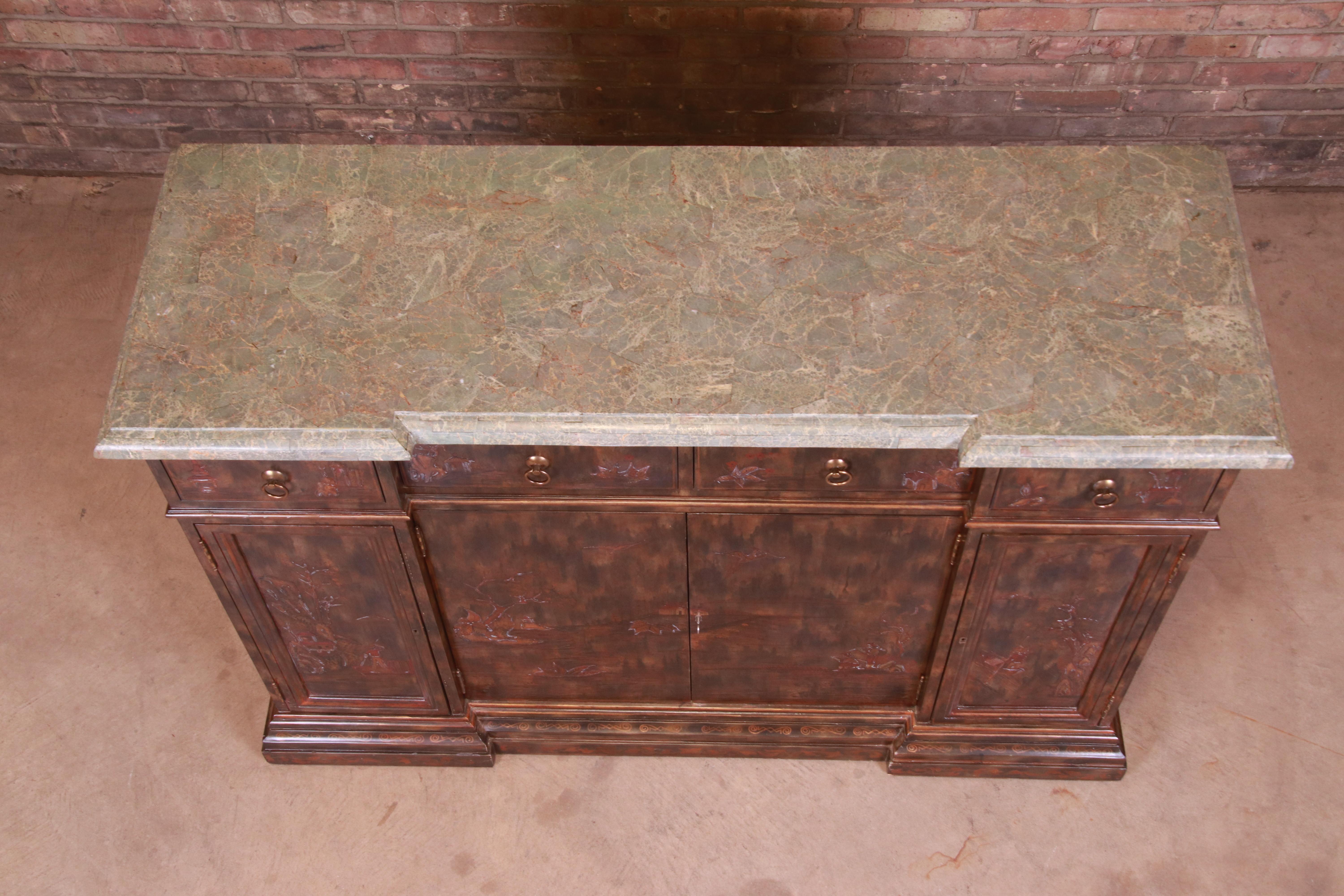 Maitland Smith Hollywood Regency Chinoiserie Marble-Top Sideboard or Bar Cabinet 2