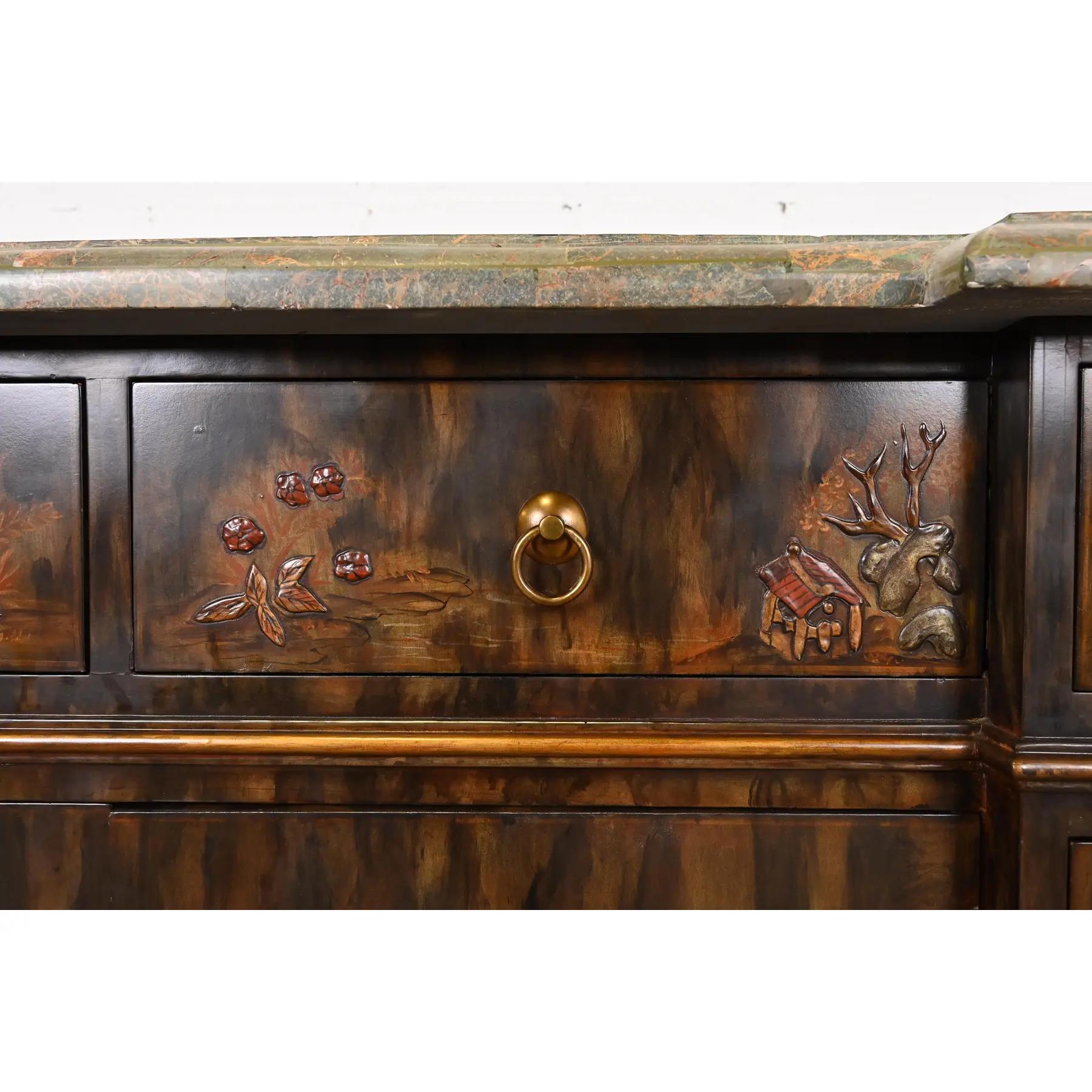 Maitland Smith Hollywood Regency Chinoiserie-Sideboard oder Barschrank mit Marmorplatte im Angebot 2