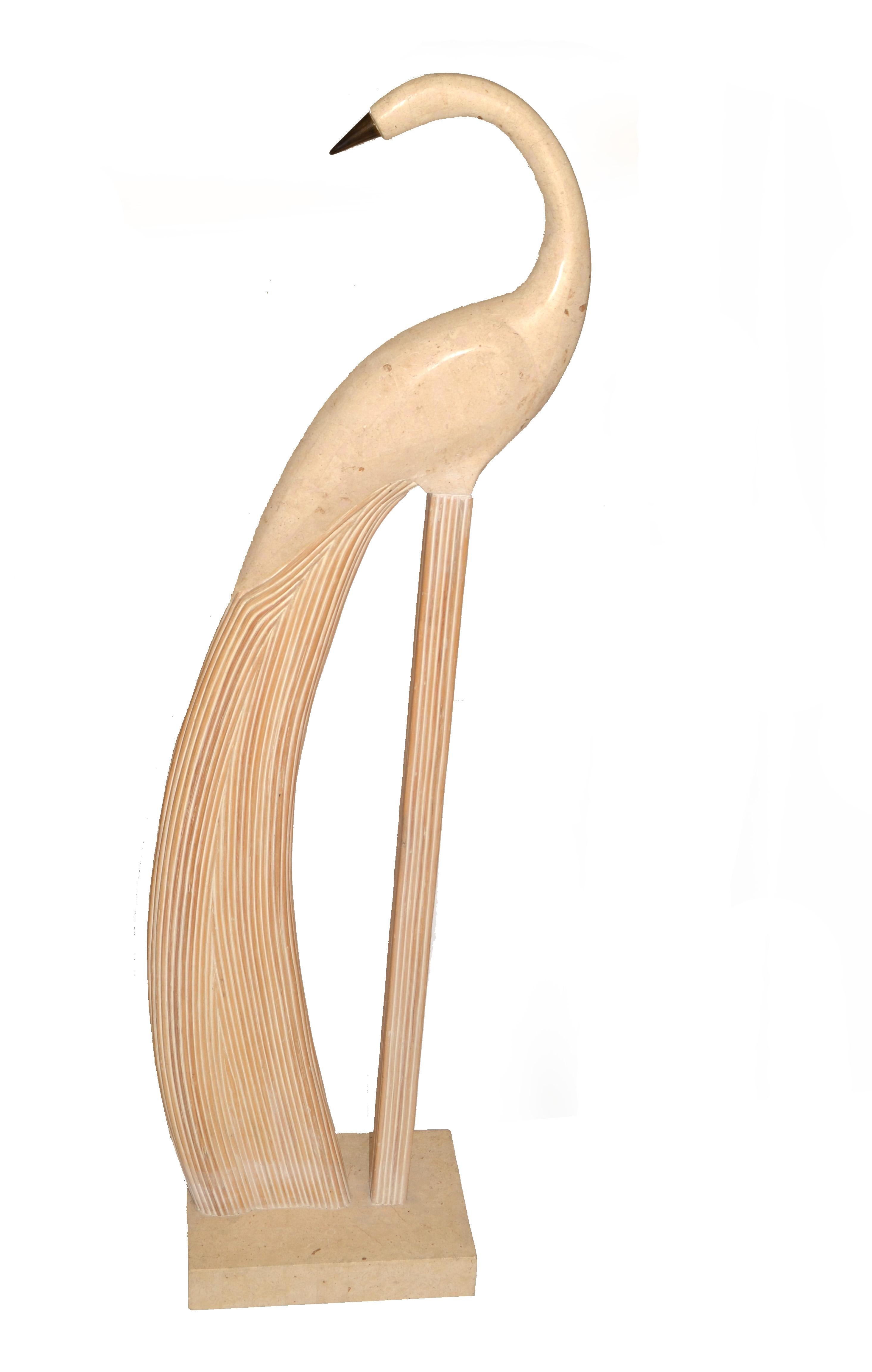 Scultura di uccello in rattan di Maitland Smith Hollywood Regency in pietra tessellata e ottone in vendita 10