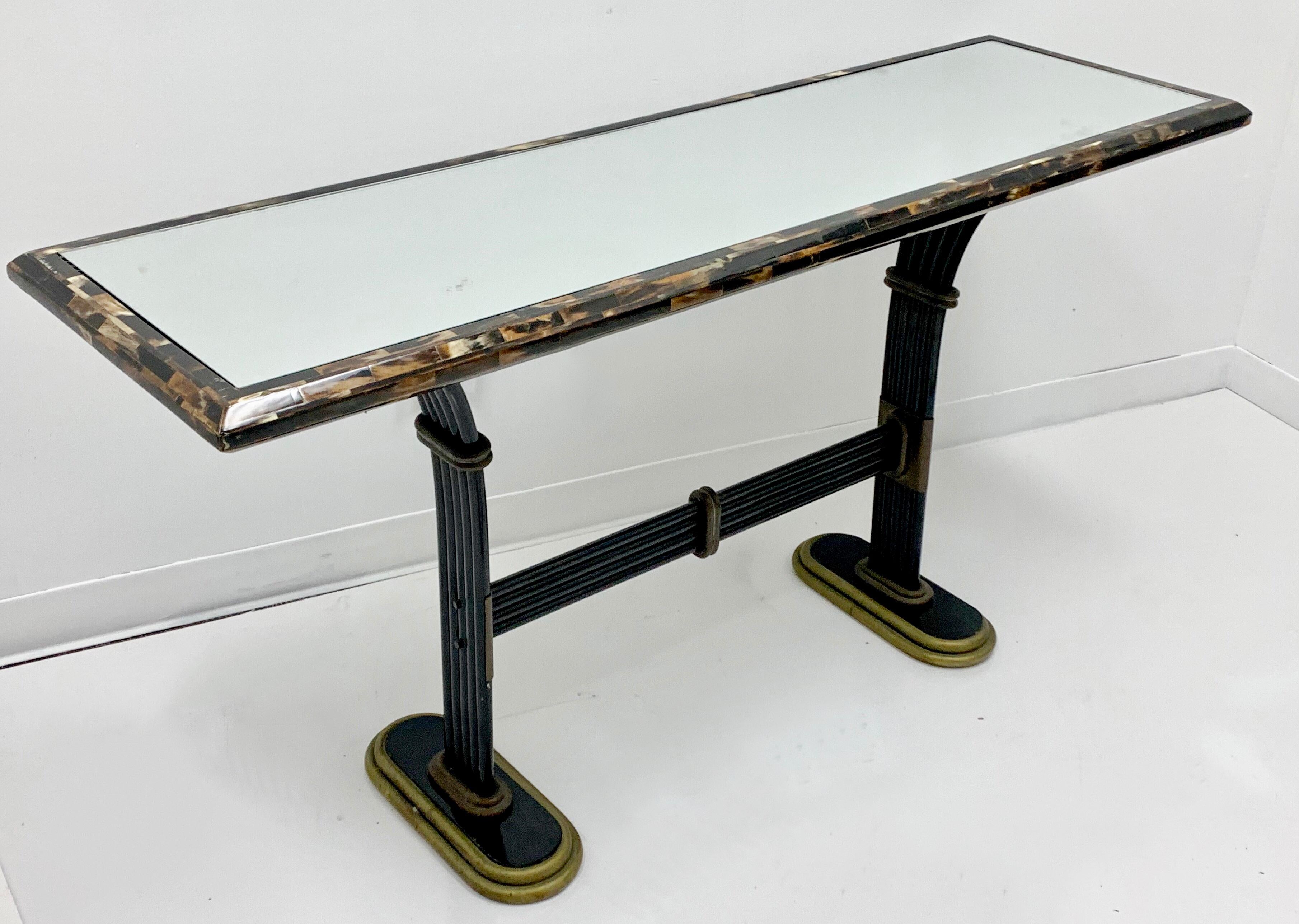 Maitland-Smith Horn and Cast Bronze Mirrored Console Table In Good Condition For Sale In Kennesaw, GA