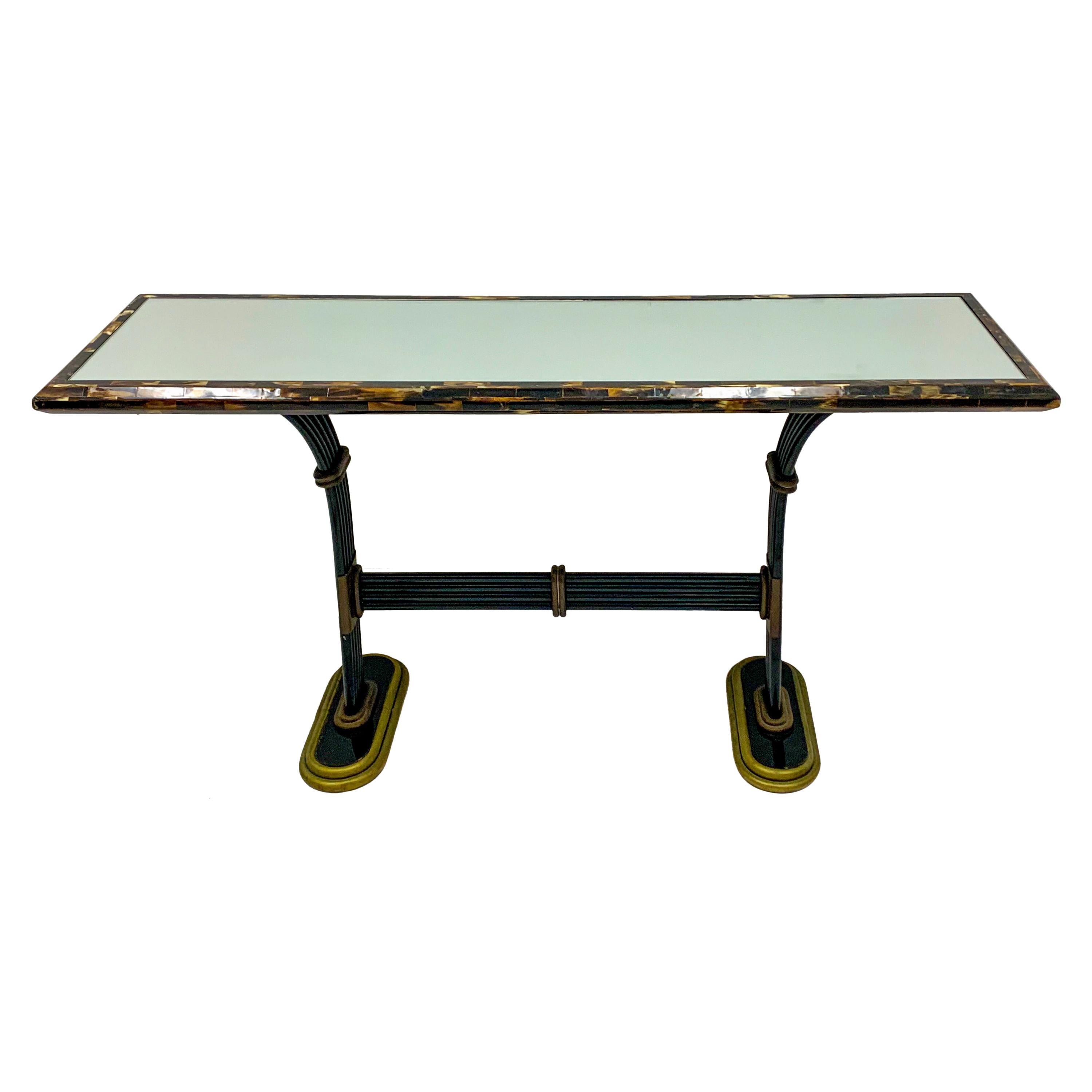 Maitland-Smith Horn and Cast Bronze Mirrored Console Table