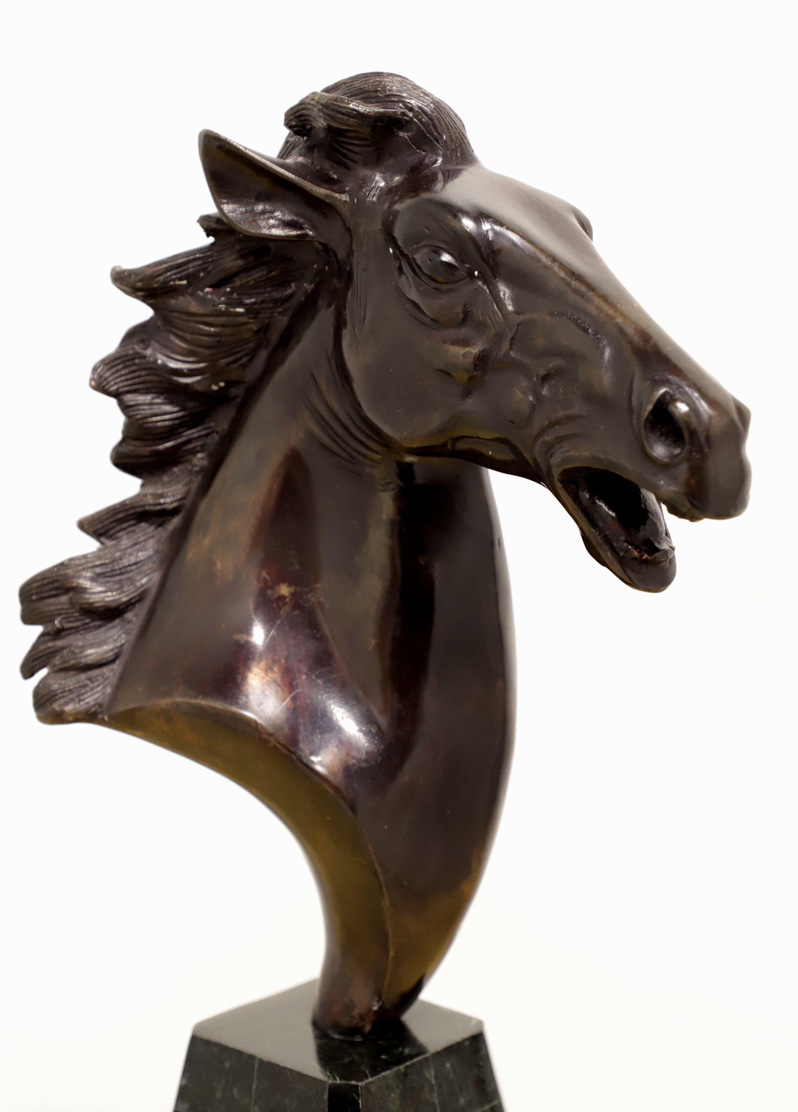 Metal MAITLAND SMITH Horse Head Sculpture on Tessellated Marble Base For Sale
