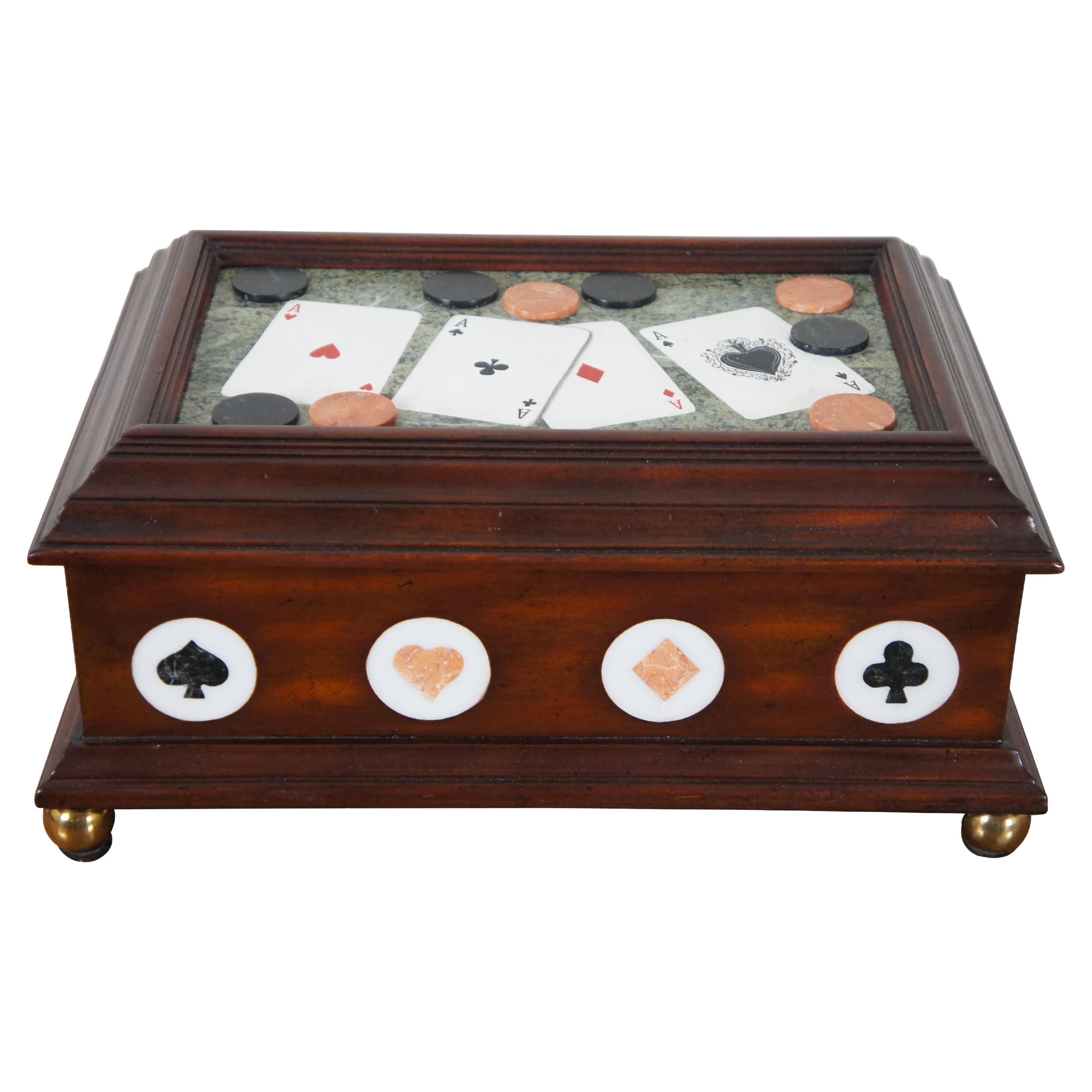 Maitland Smith Inlaid Aces High 4 of a Kind Stone Poker Game Keepsake Box 15" For Sale